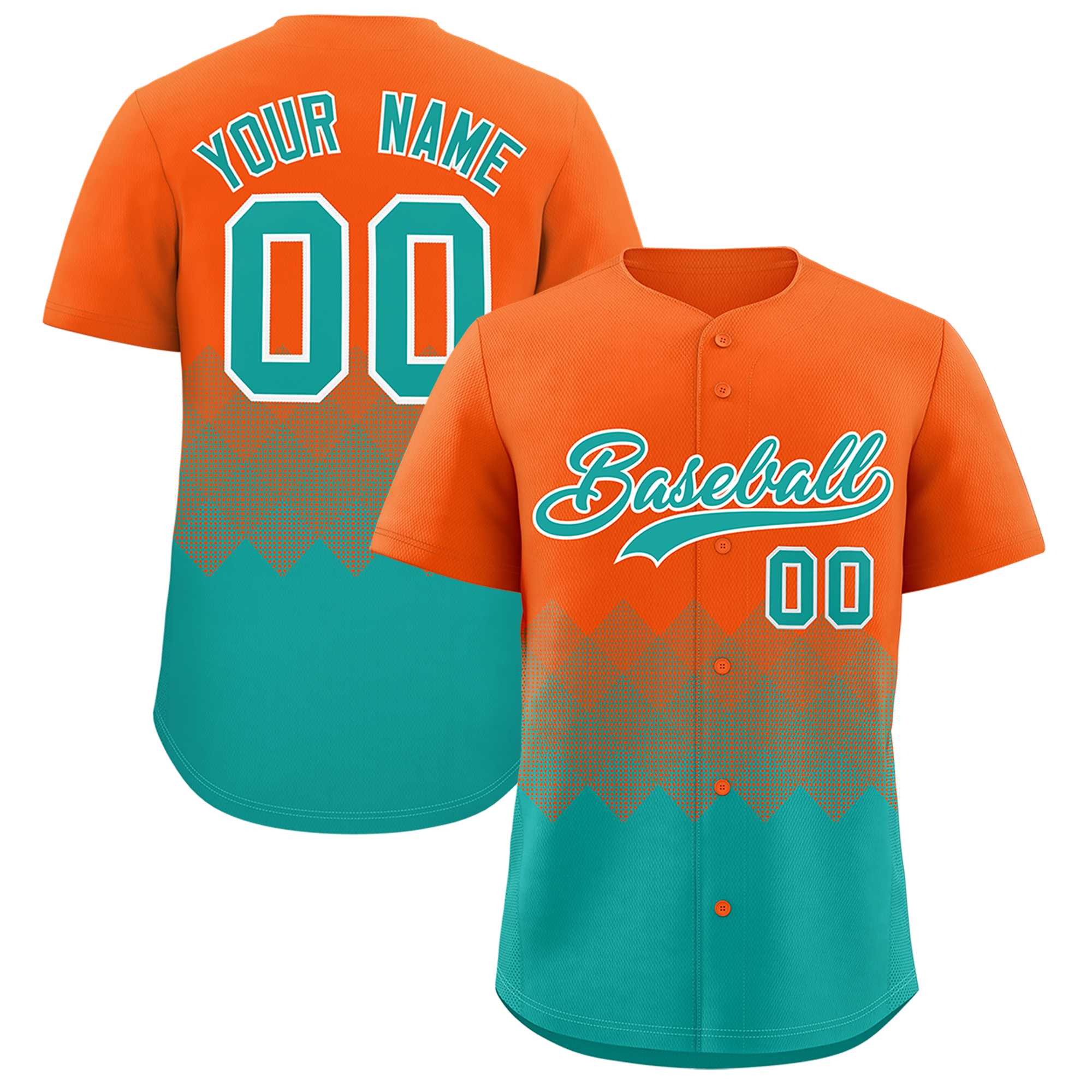 Custom Orange Aqua Grid Blur Pattern Authentic Baseball Jersey| KXKSHOP
