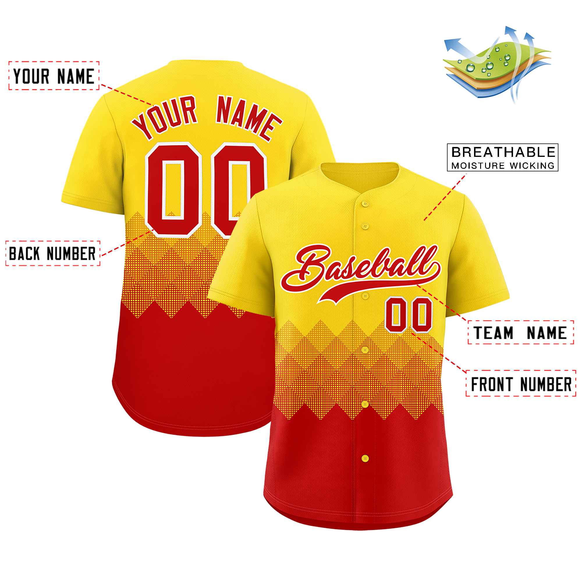 Custom Gold Red Grid Blur Pattern Authentic Baseball Jersey| KXKSHOP