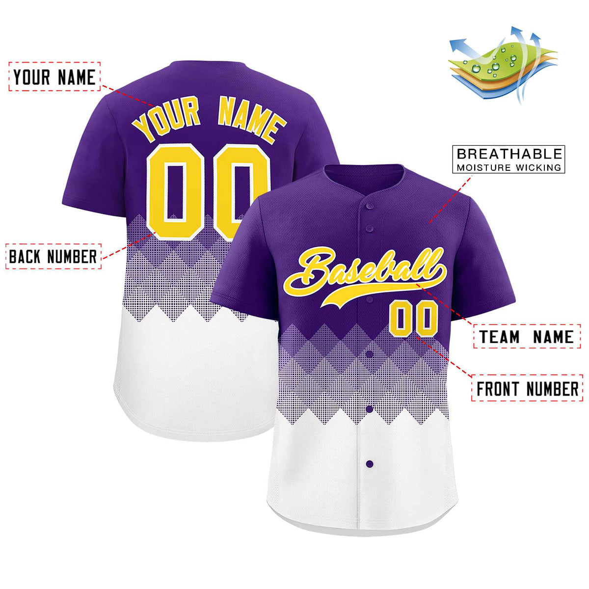 Custom Purple White Grid Blur Pattern Authentic Baseball Jersey| KXKSHOP