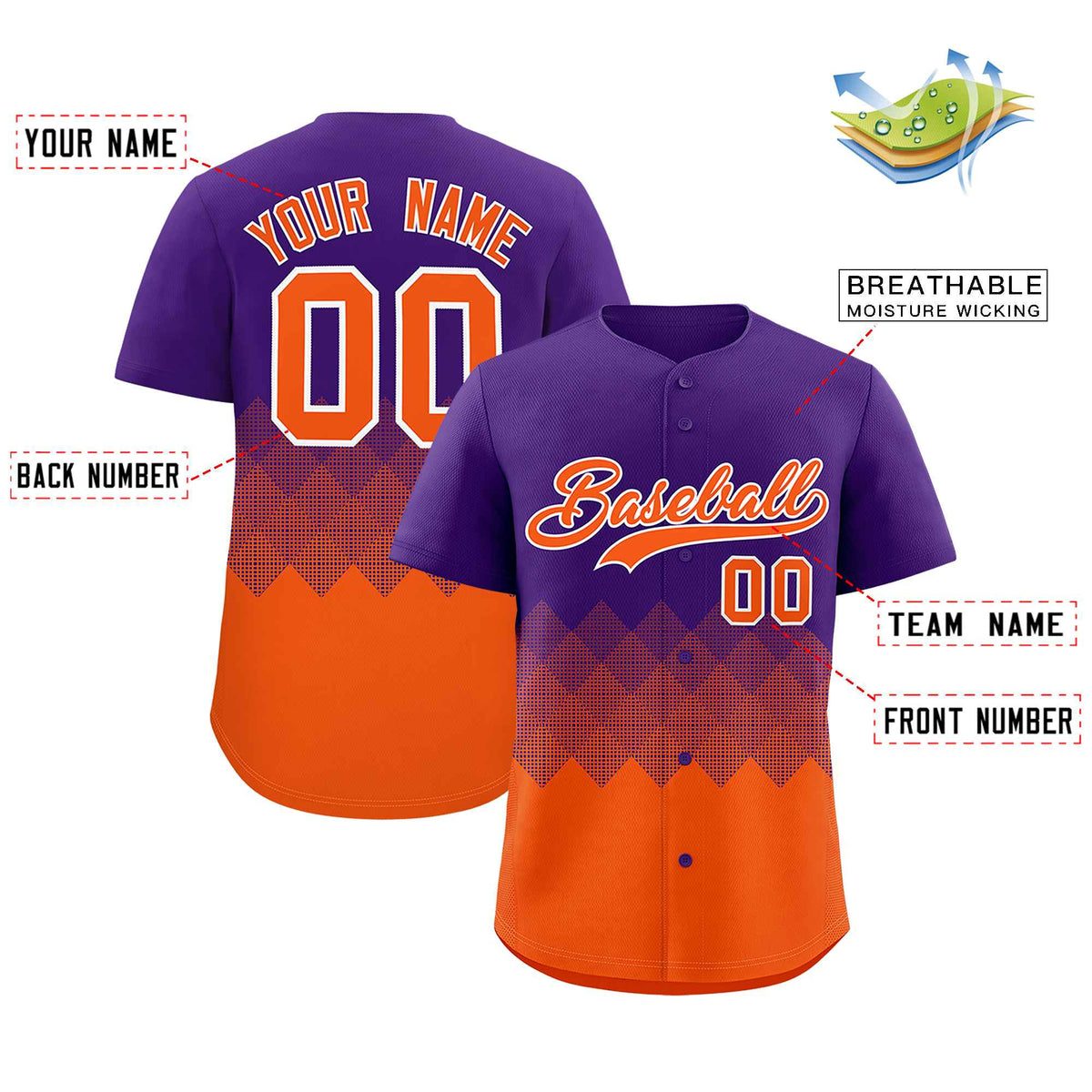 Custom Purple Orange Grid Blur Pattern Authentic Baseball Jersey| KXKSHOP