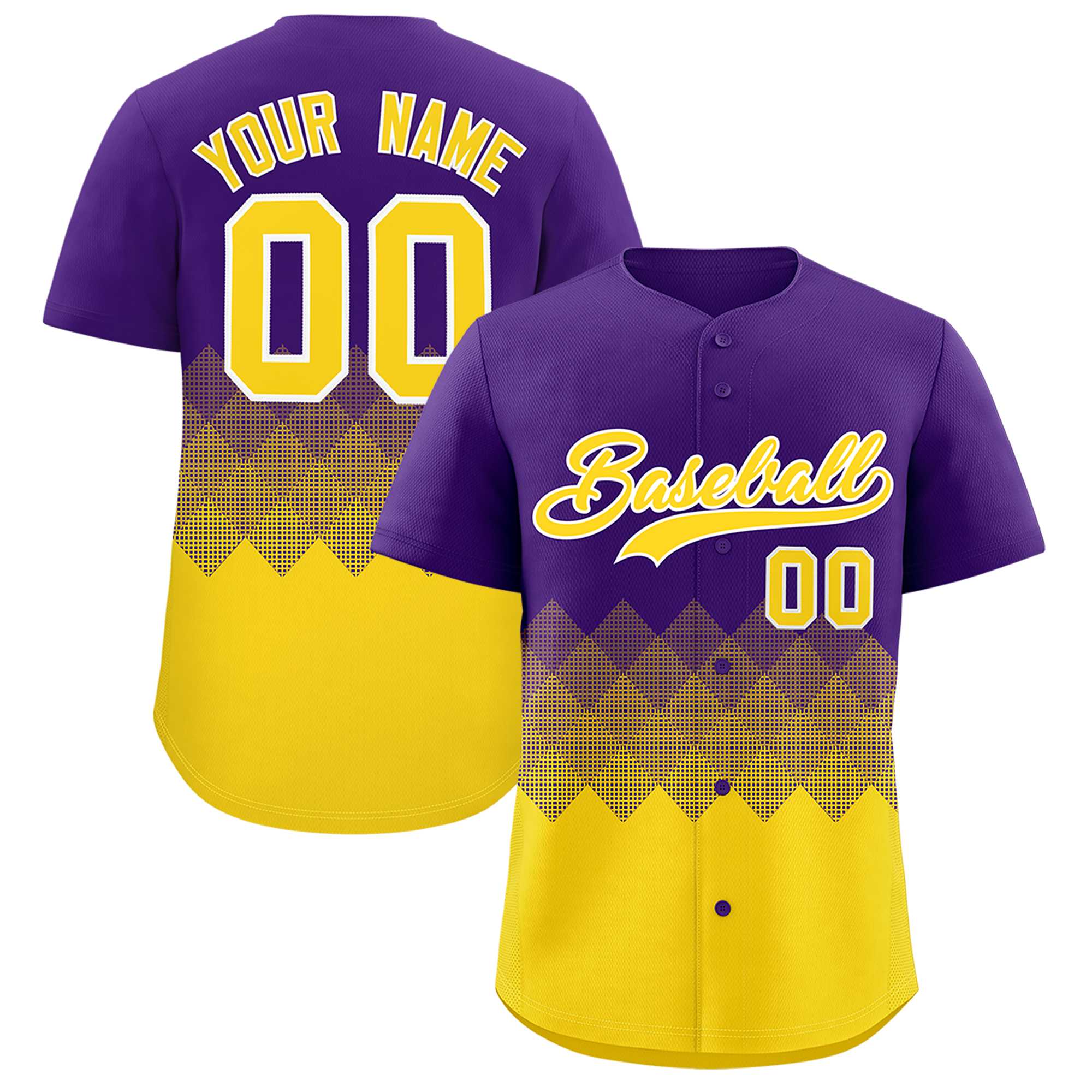 Custom Purple Gold Grid Blur Pattern Authentic Baseball Jersey| KXKSHOP