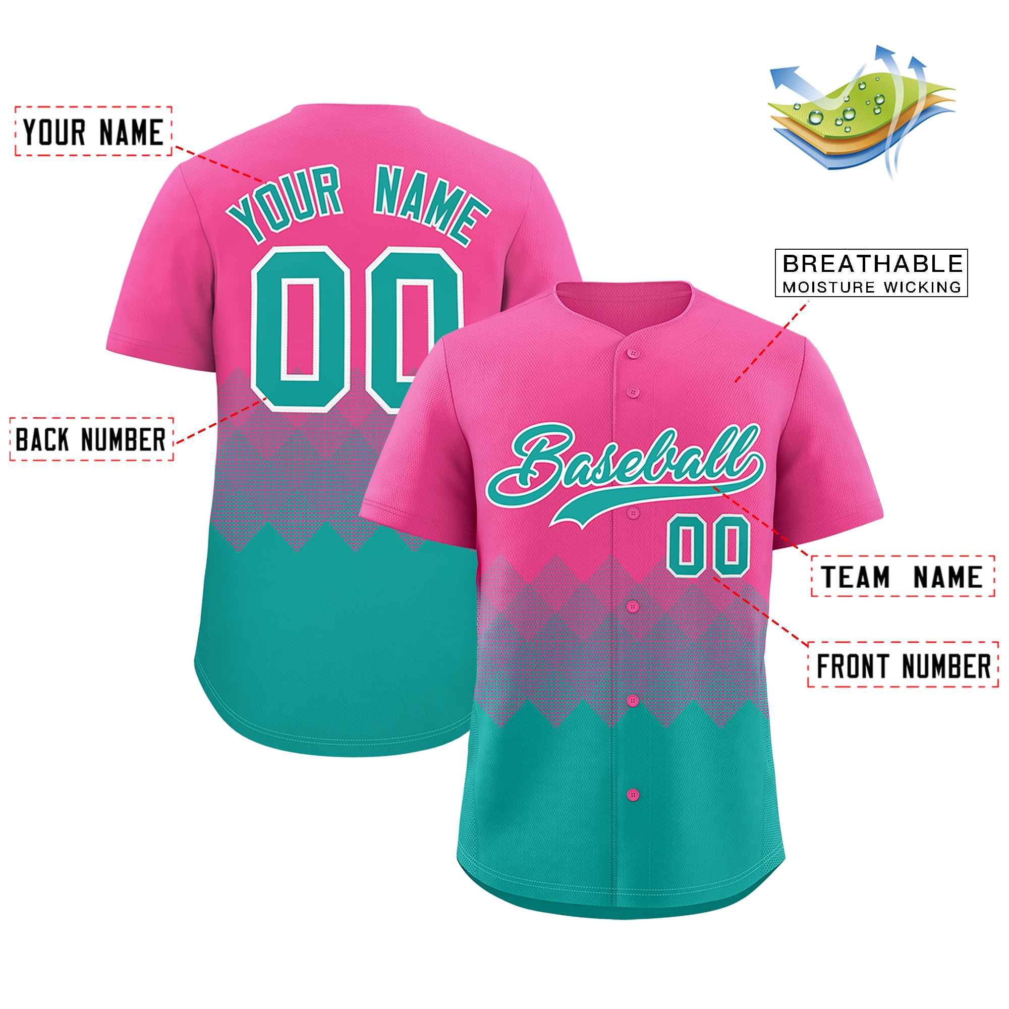 Custom Pink Aqua Grid Blur Pattern Authentic Baseball Jersey| KXKSHOP