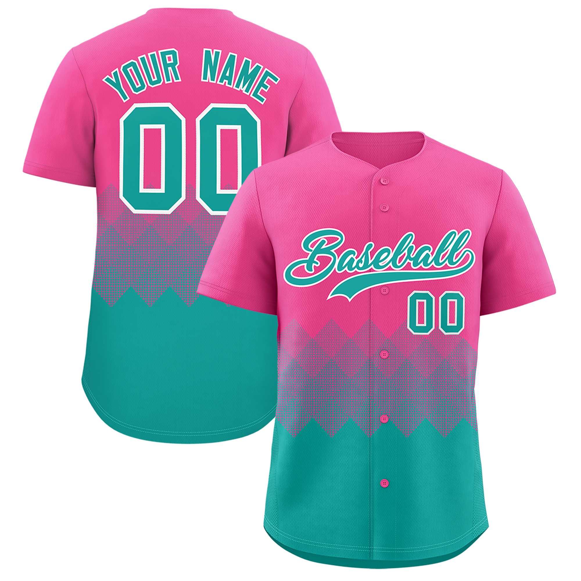 Custom Pink Aqua Grid Blur Pattern Authentic Baseball Jersey| KXKSHOP