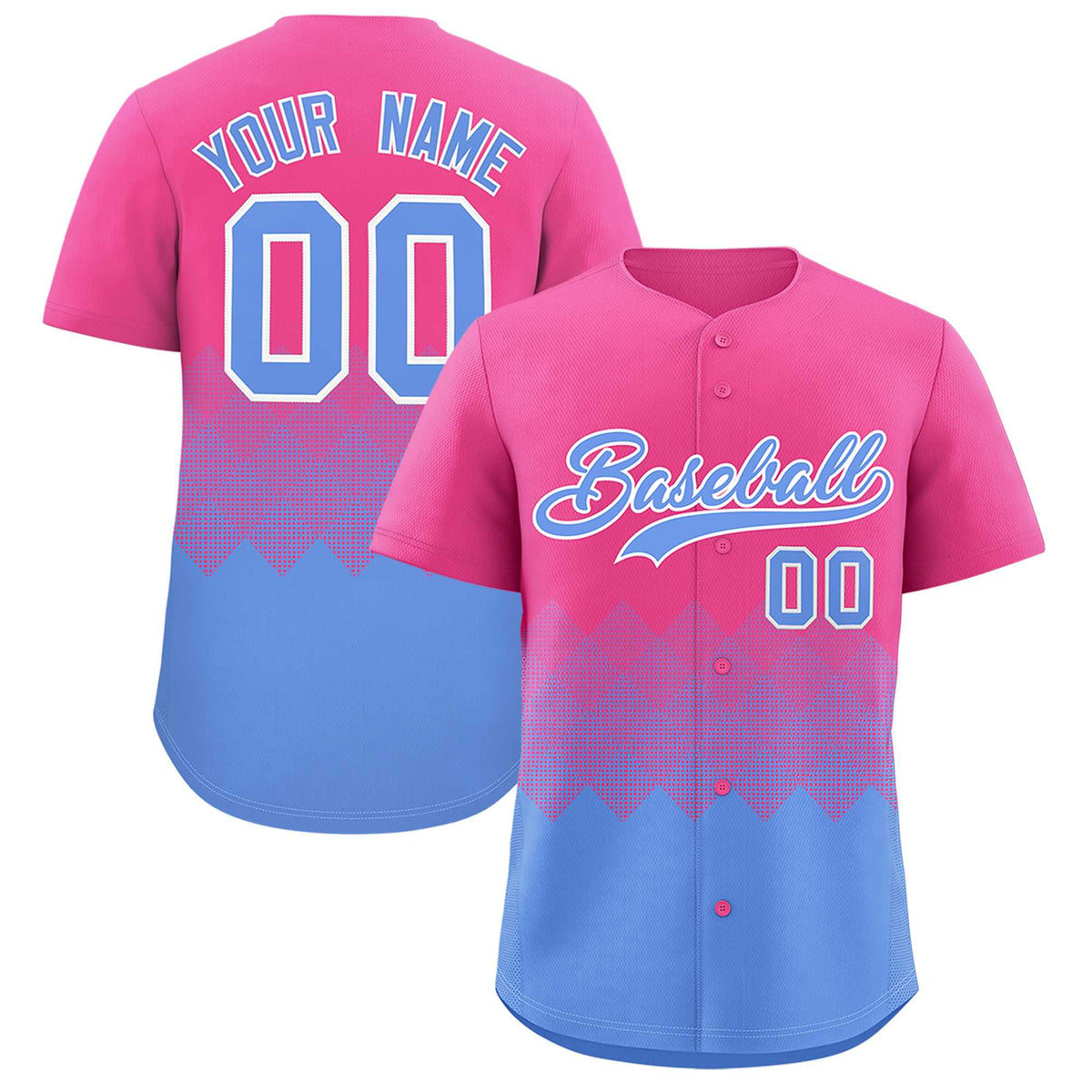 Custom Pink Light Blue Grid Blur Pattern Authentic Baseball Jersey| KXKSHOP