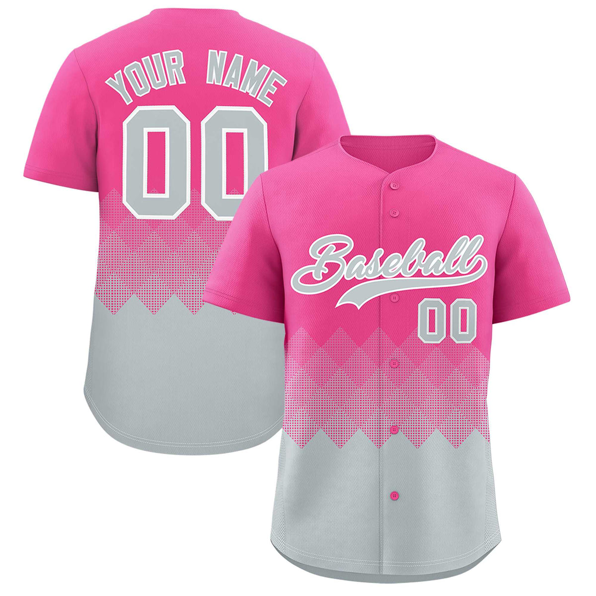 Custom Pink Silver Grid Blur Pattern Authentic Baseball Jersey| KXKSHOP