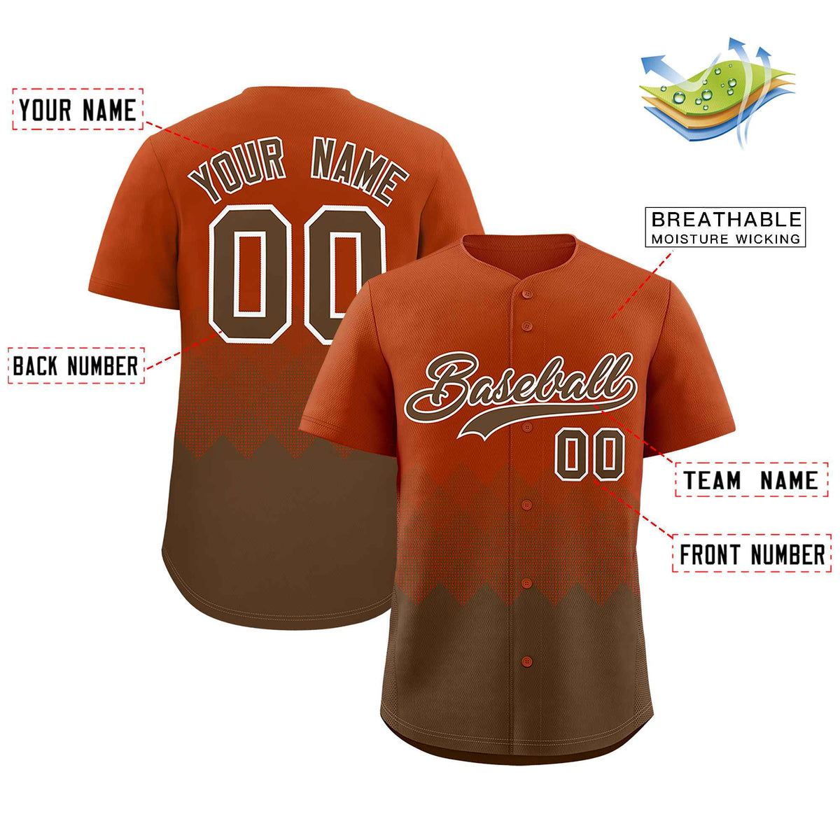 Custom Texas Orange Light Brown Grid Blur Pattern Authentic Baseball Jersey| KXKSHOP