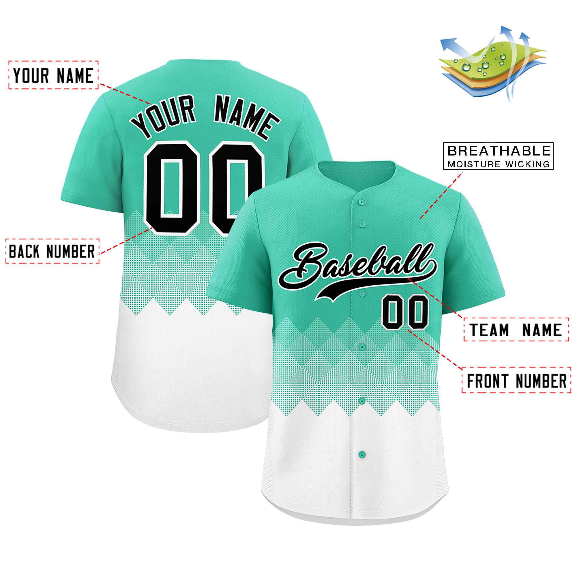 Custom Bright Green White Grid Blur Pattern Authentic Baseball Jersey| KXKSHOP