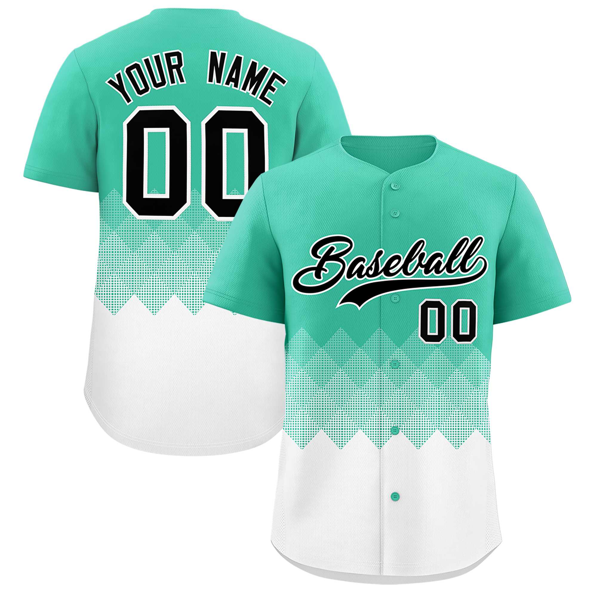 Custom Bright Green White Grid Blur Pattern Authentic Baseball Jersey| KXKSHOP