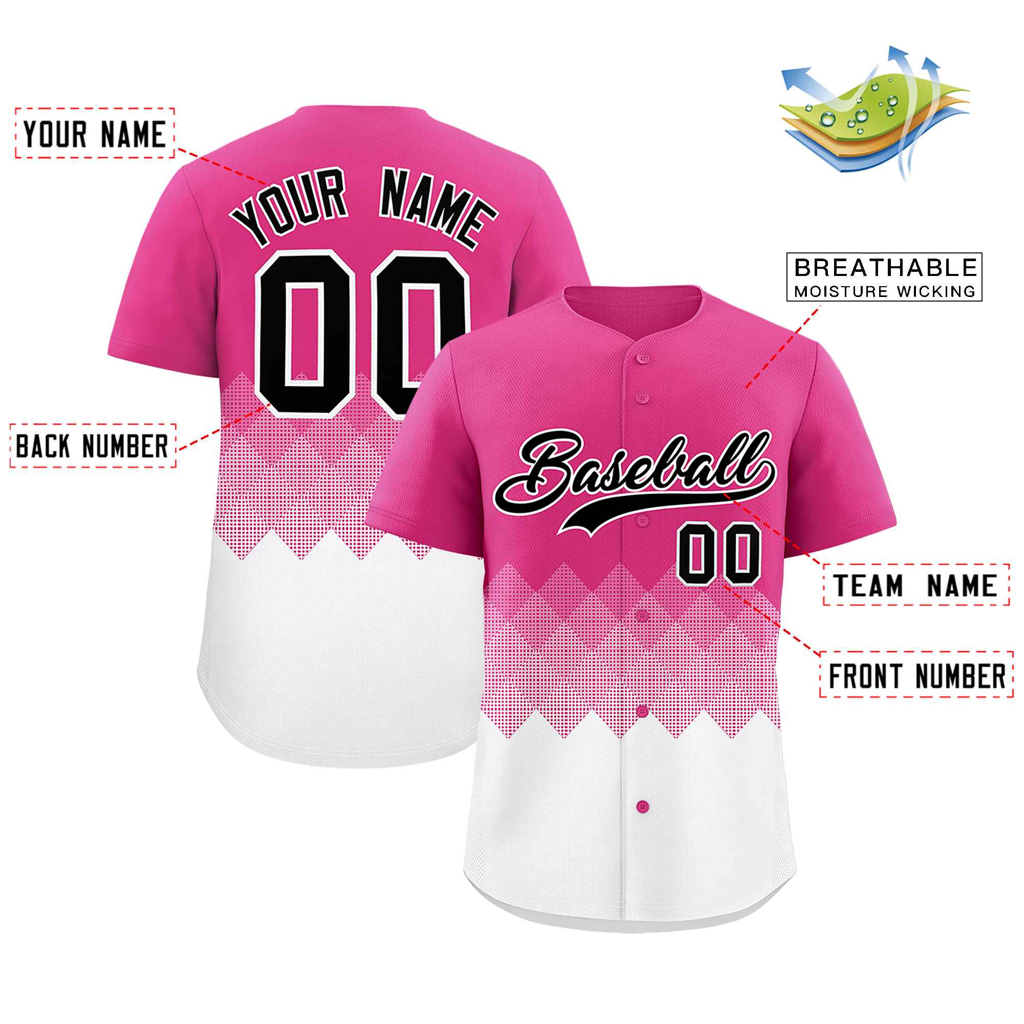 Custom Rose Red White Grid Blur Pattern Authentic Baseball Jersey| KXKSHOP