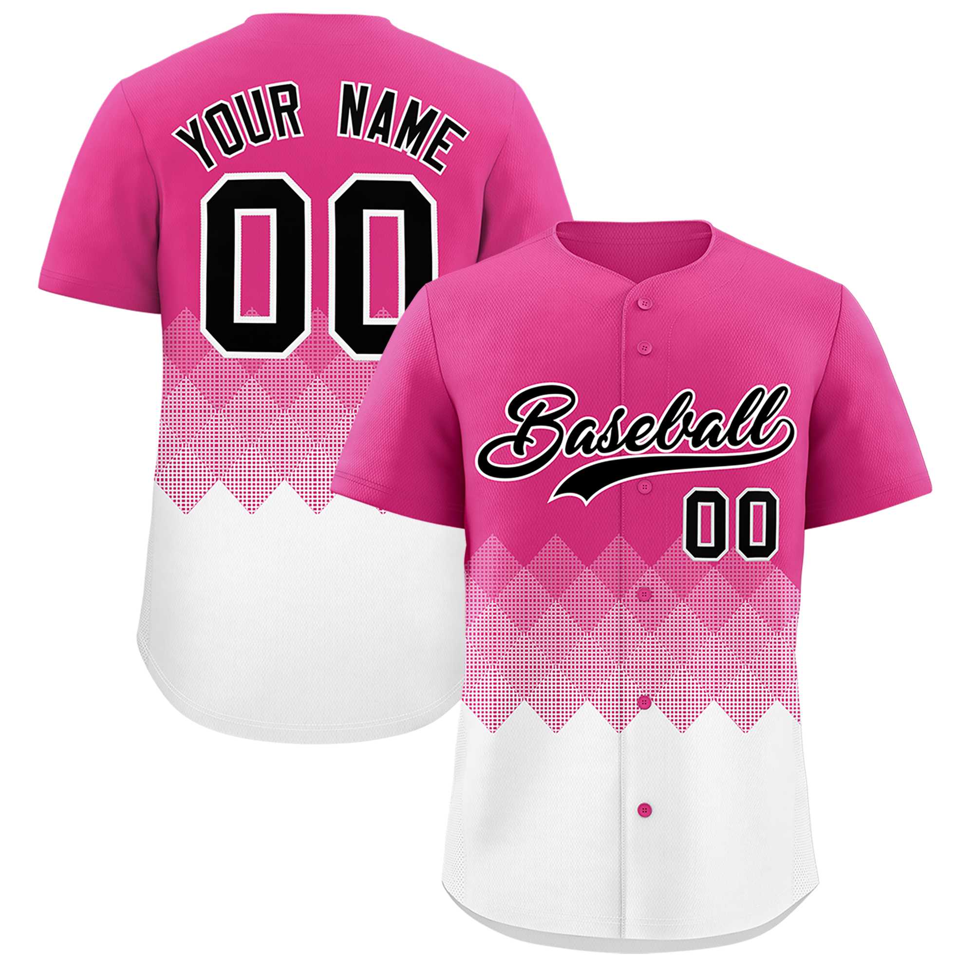 Custom Rose Red White Grid Blur Pattern Authentic Baseball Jersey| KXKSHOP