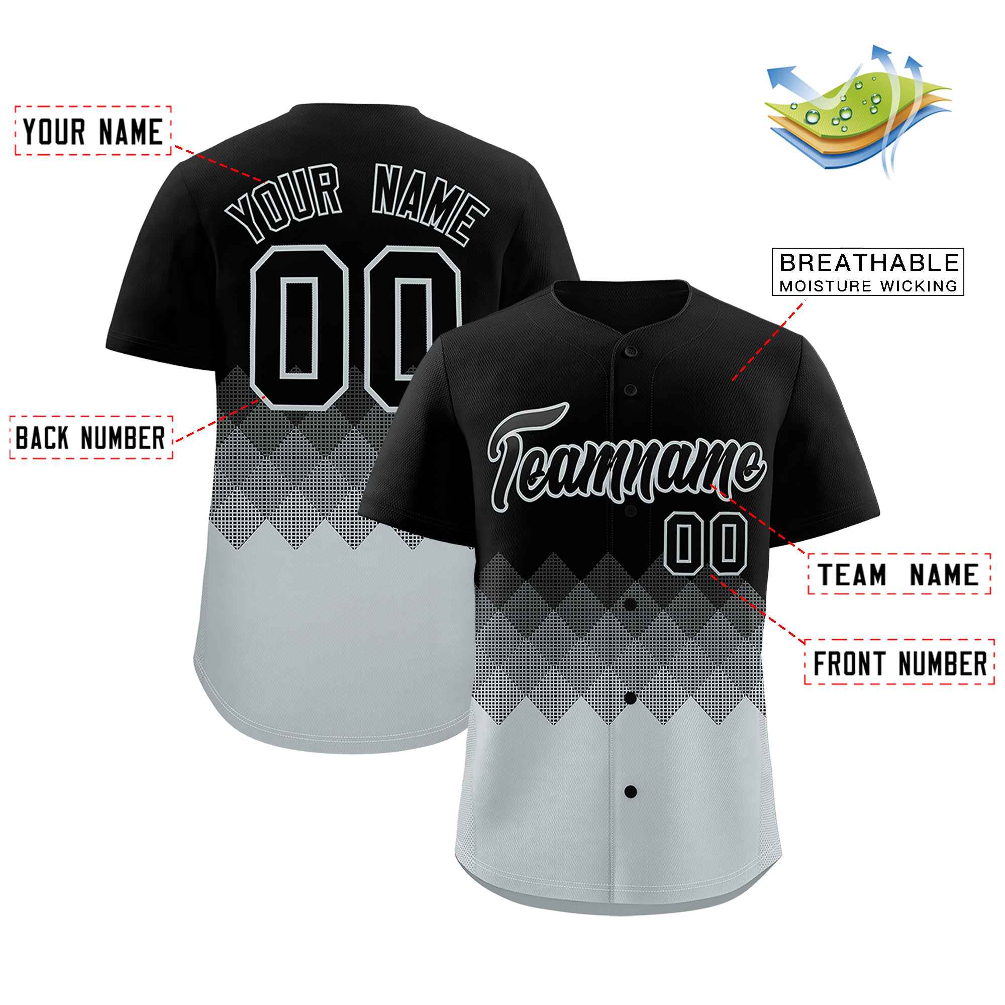 Custom Black Silver Grid Blur Pattern Authentic Baseball Jersey| KXKSHOP
