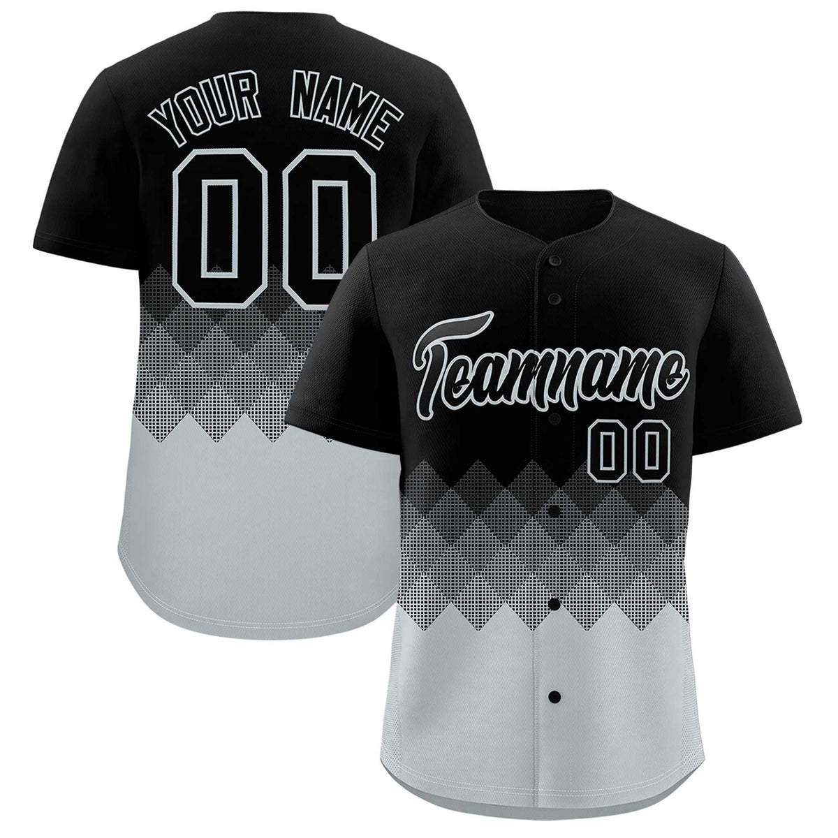 Custom Black Silver Grid Blur Pattern Authentic Baseball Jersey| KXKSHOP