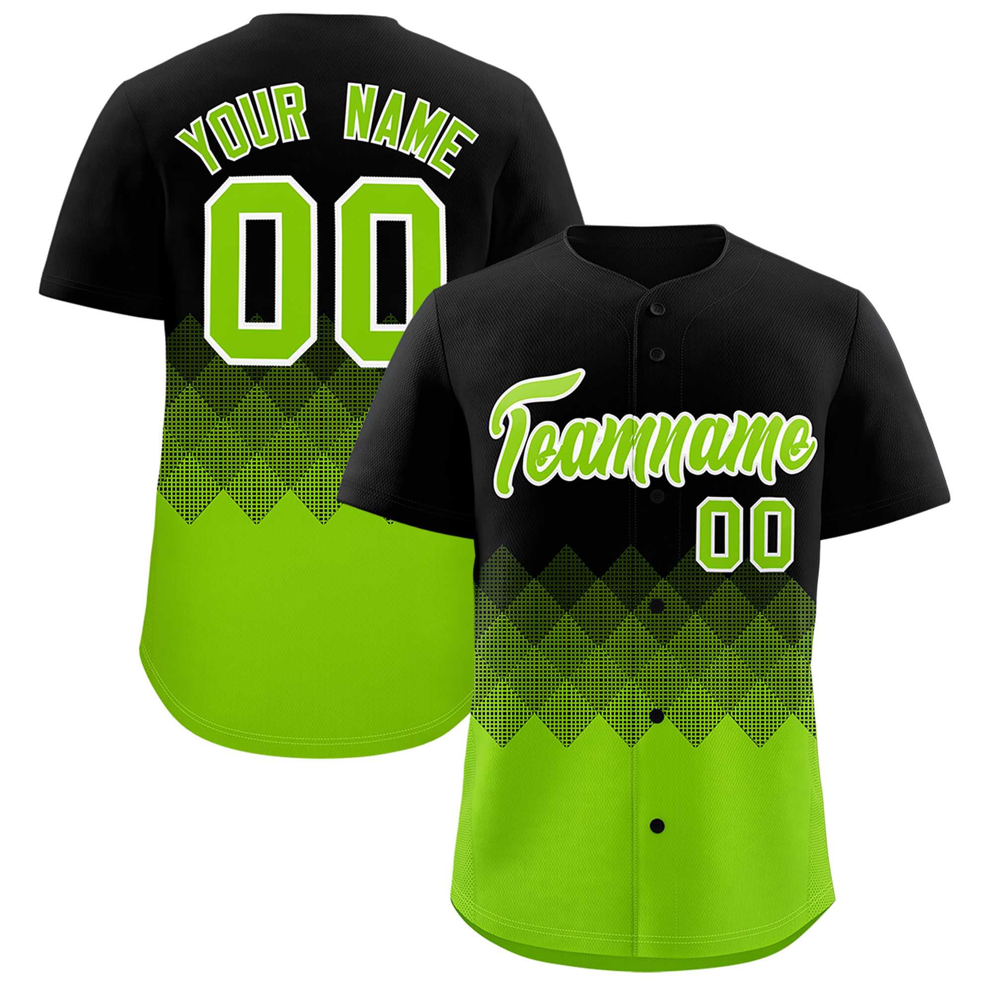 Custom Black Neon Green Grid Blur Pattern Authentic Baseball Jersey| KXKSHOP