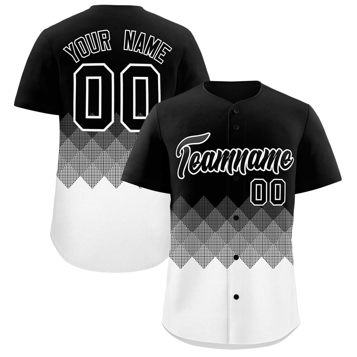 Custom Black White Grid Blur Pattern Authentic Baseball Jersey| KXKSHOP