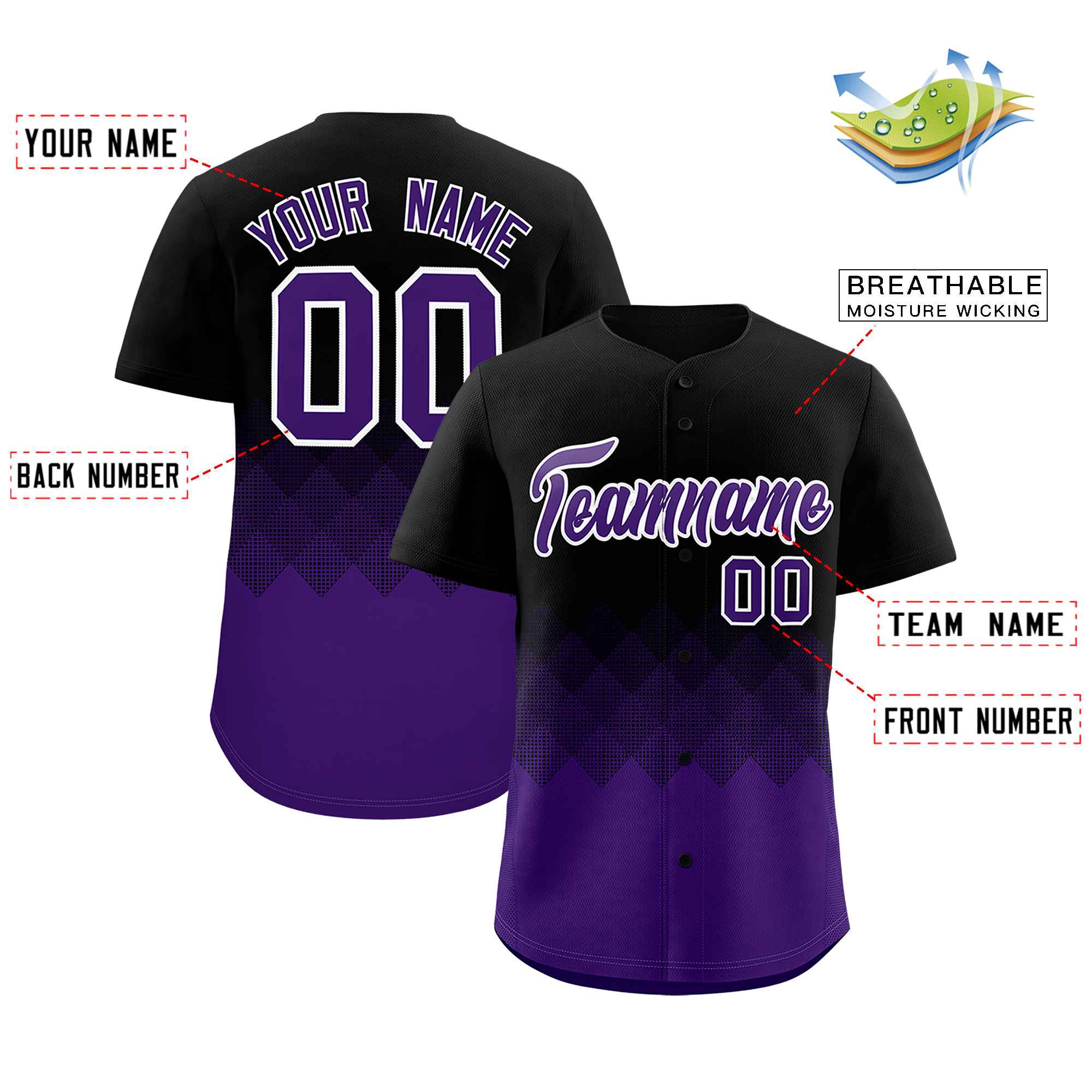 Custom Black Purple Grid Blur Pattern Authentic Baseball Jersey| KXKSHOP