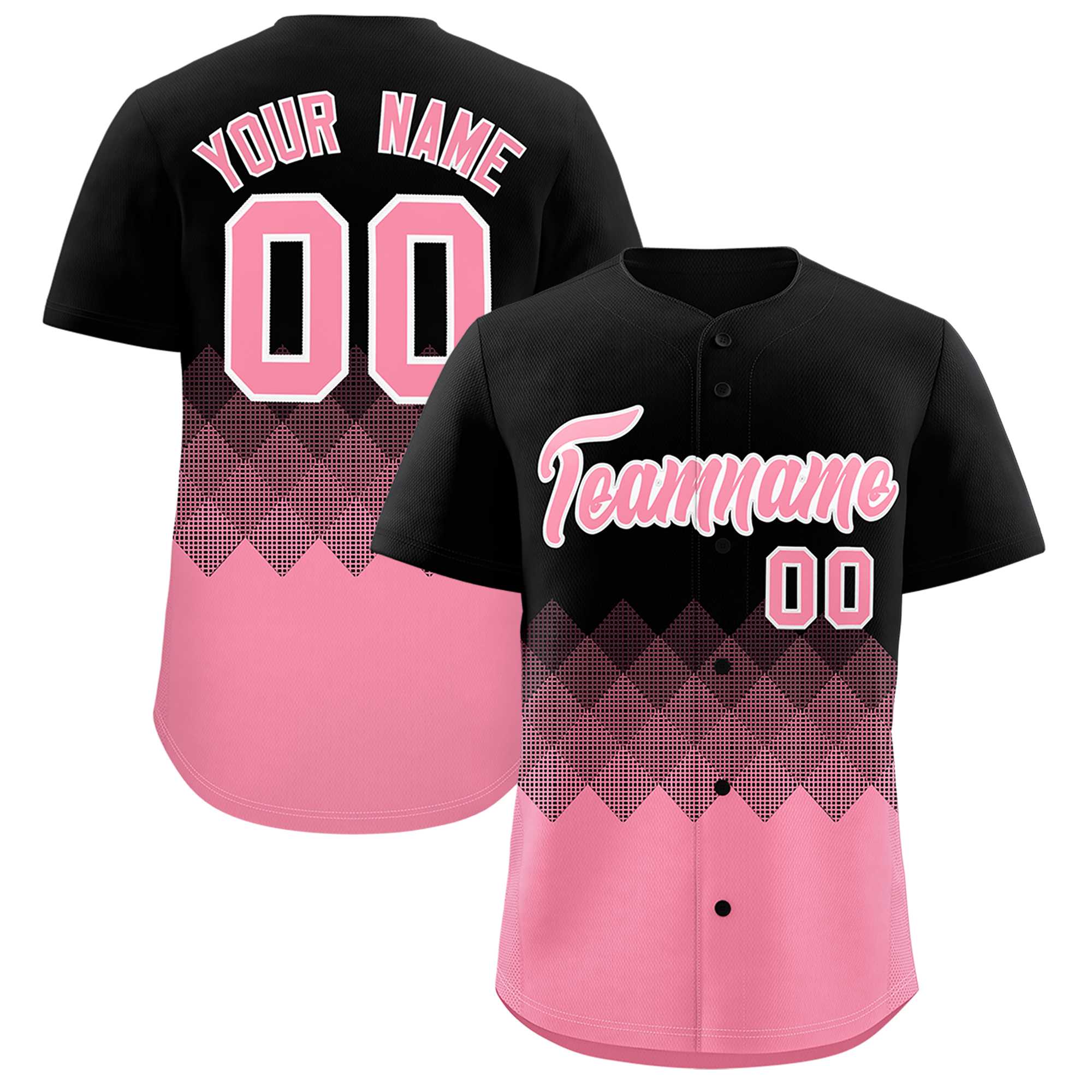 Custom Black Light Pink Grid Blur Pattern Authentic Baseball Jersey| KXKSHOP