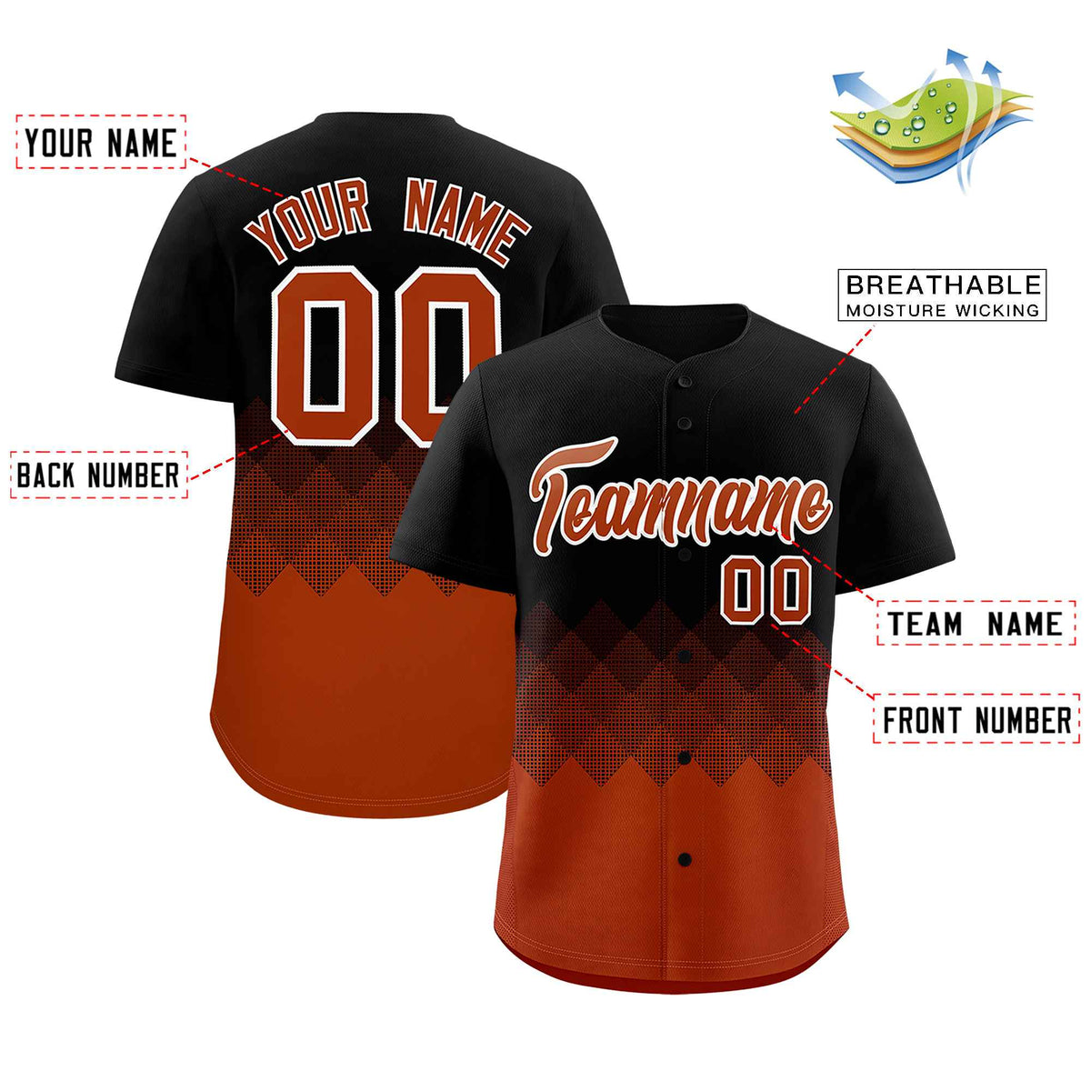 Custom Black Texas Orange Grid Blur Pattern Authentic Baseball Jersey| KXKSHOP
