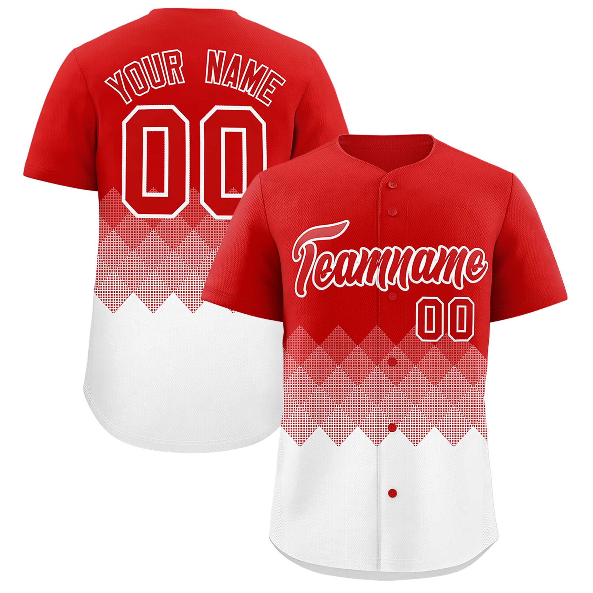 Custom Red White Grid Blur Pattern Authentic Baseball Jersey| KXKSHOP