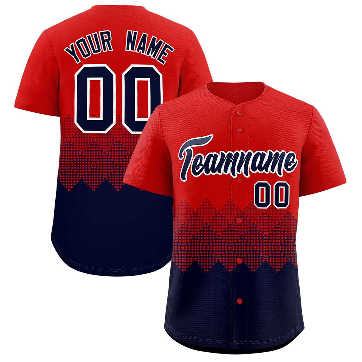 Custom Red Navy Grid Blur Pattern Authentic Baseball Jersey| KXKSHOP