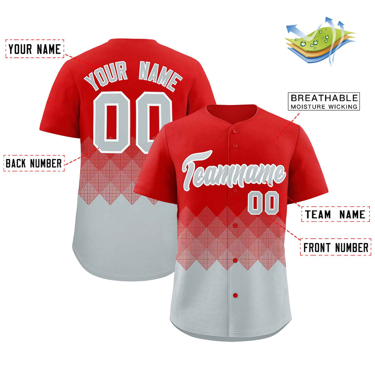 Custom Red Silver Grid Blur Pattern Authentic Baseball Jersey| KXKSHOP
