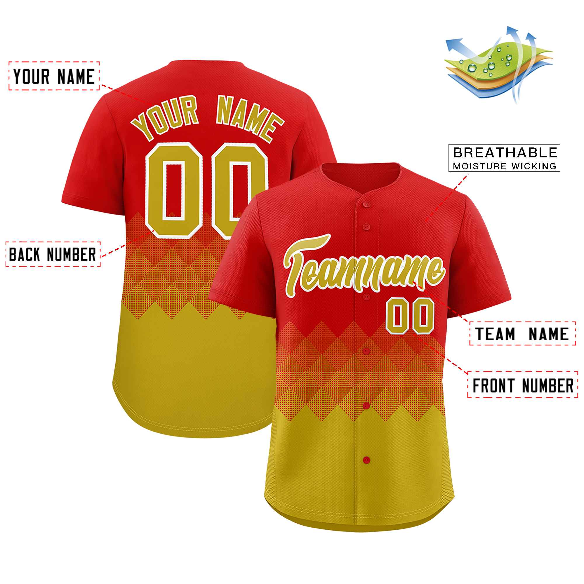 Custom Red Old Gold Grid Blur Pattern Authentic Baseball Jersey| KXKSHOP