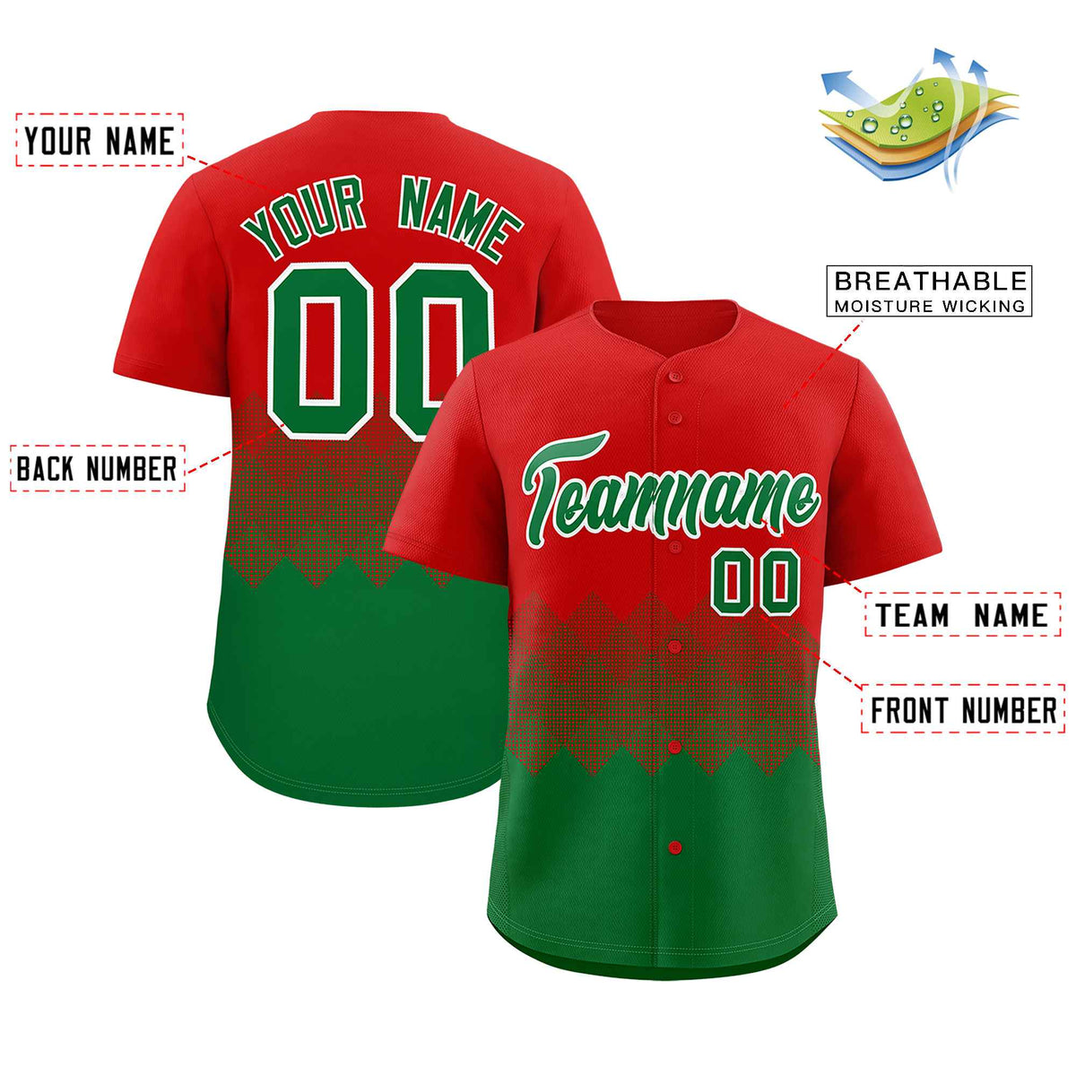 Custom Red Kelly Green Grid Blur Pattern Authentic Baseball Jersey| KXKSHOP