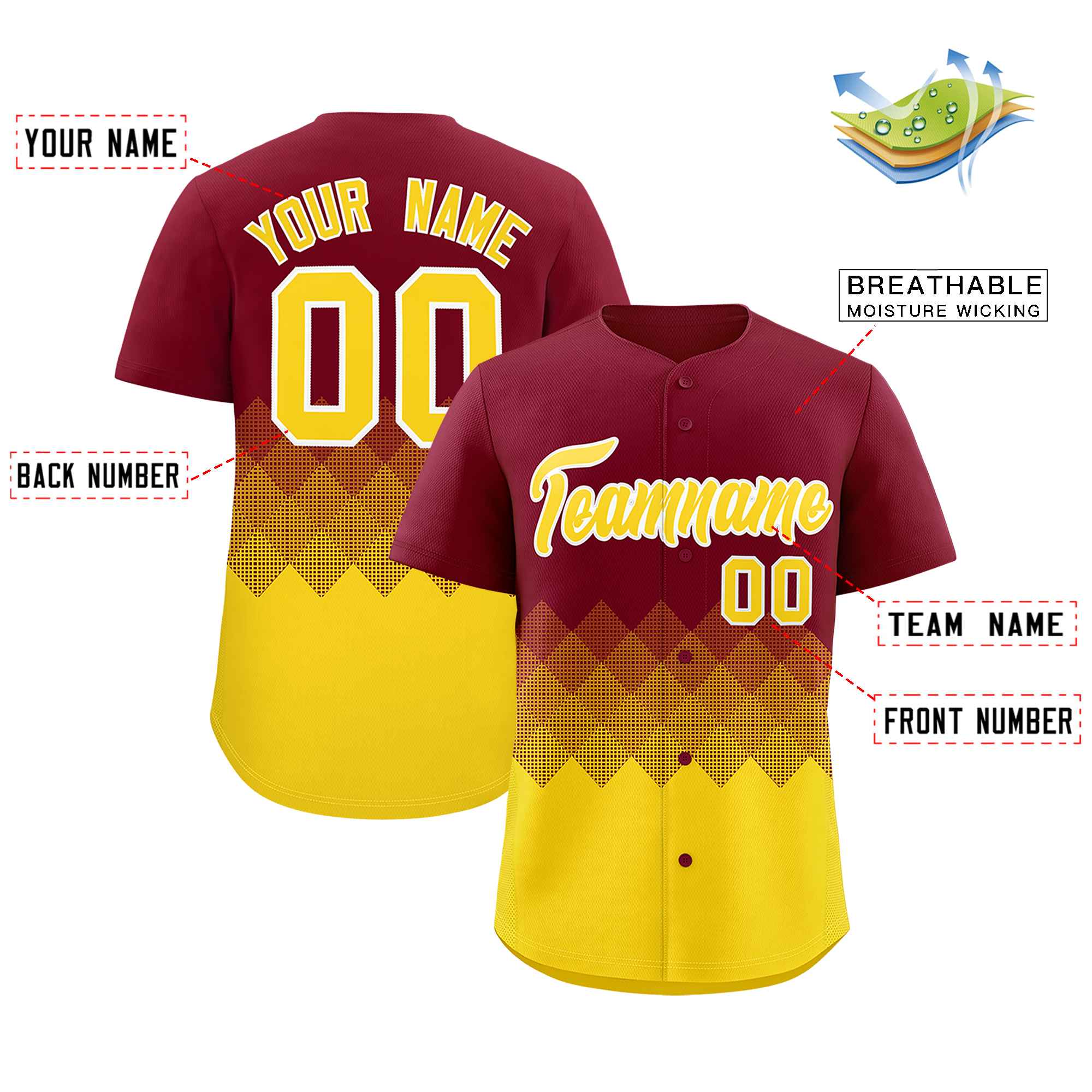 Custom Crimson Gold Grid Blur Pattern Authentic Baseball Jersey| KXKSHOP