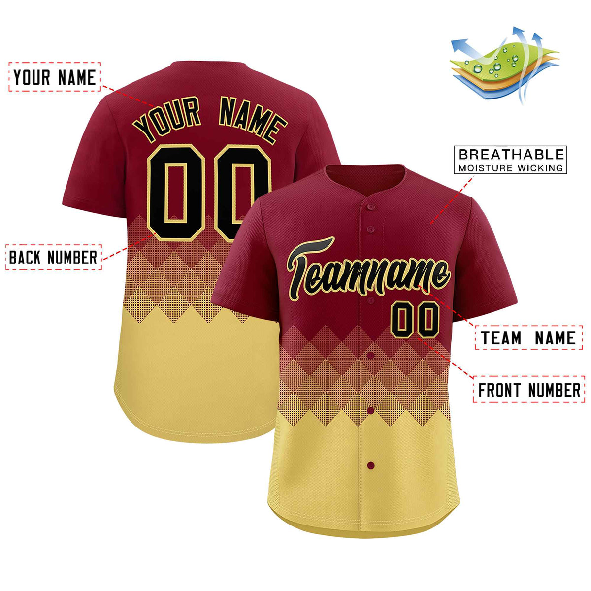 Custom Crimson Khaki Grid Blur Pattern Authentic Baseball Jersey| KXKSHOP