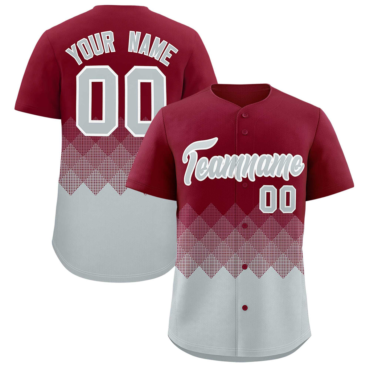 Custom Crimson Silver Grid Blur Pattern Authentic Baseball Jersey| KXKSHOP