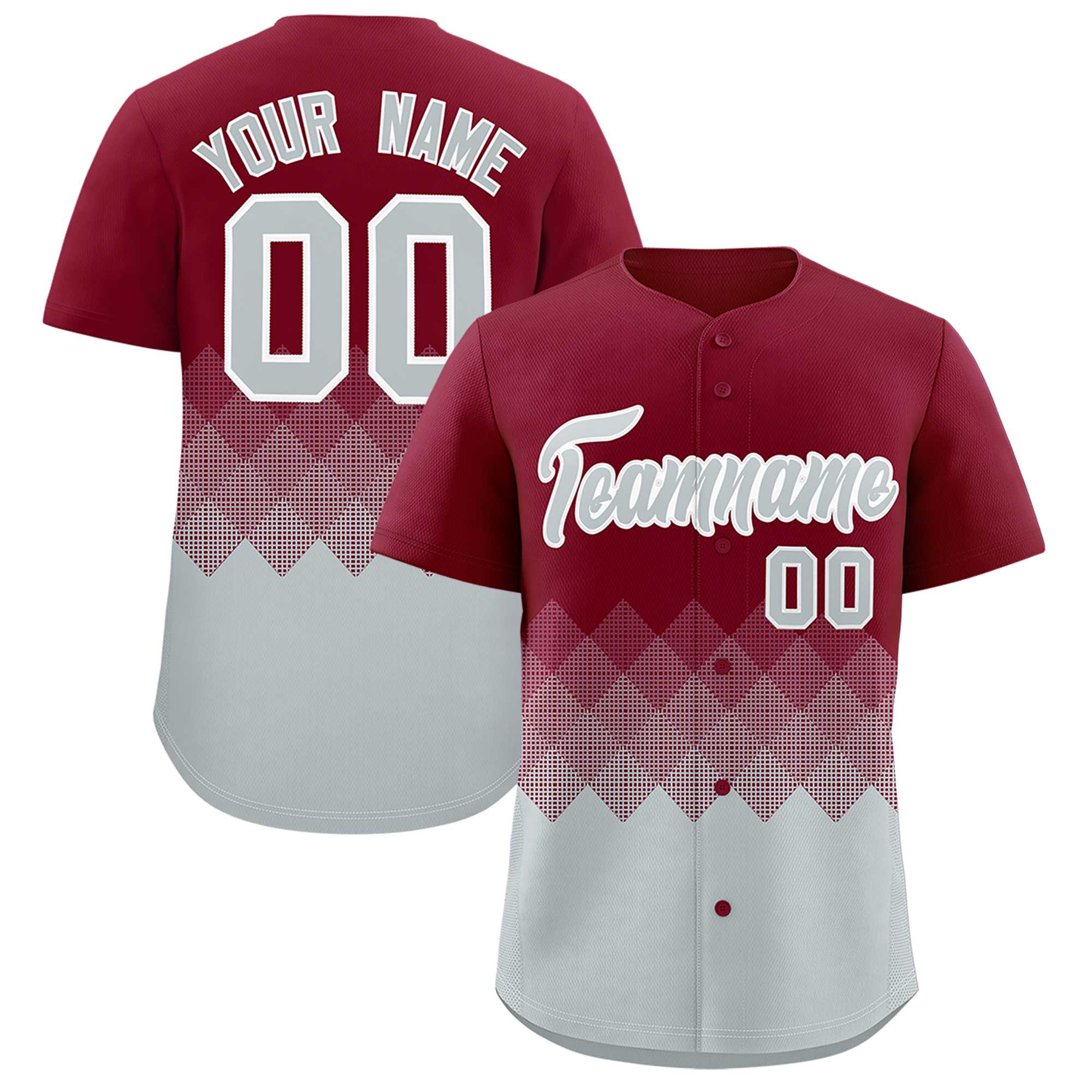 Custom Crimson Silver Grid Blur Pattern Authentic Baseball Jersey| KXKSHOP