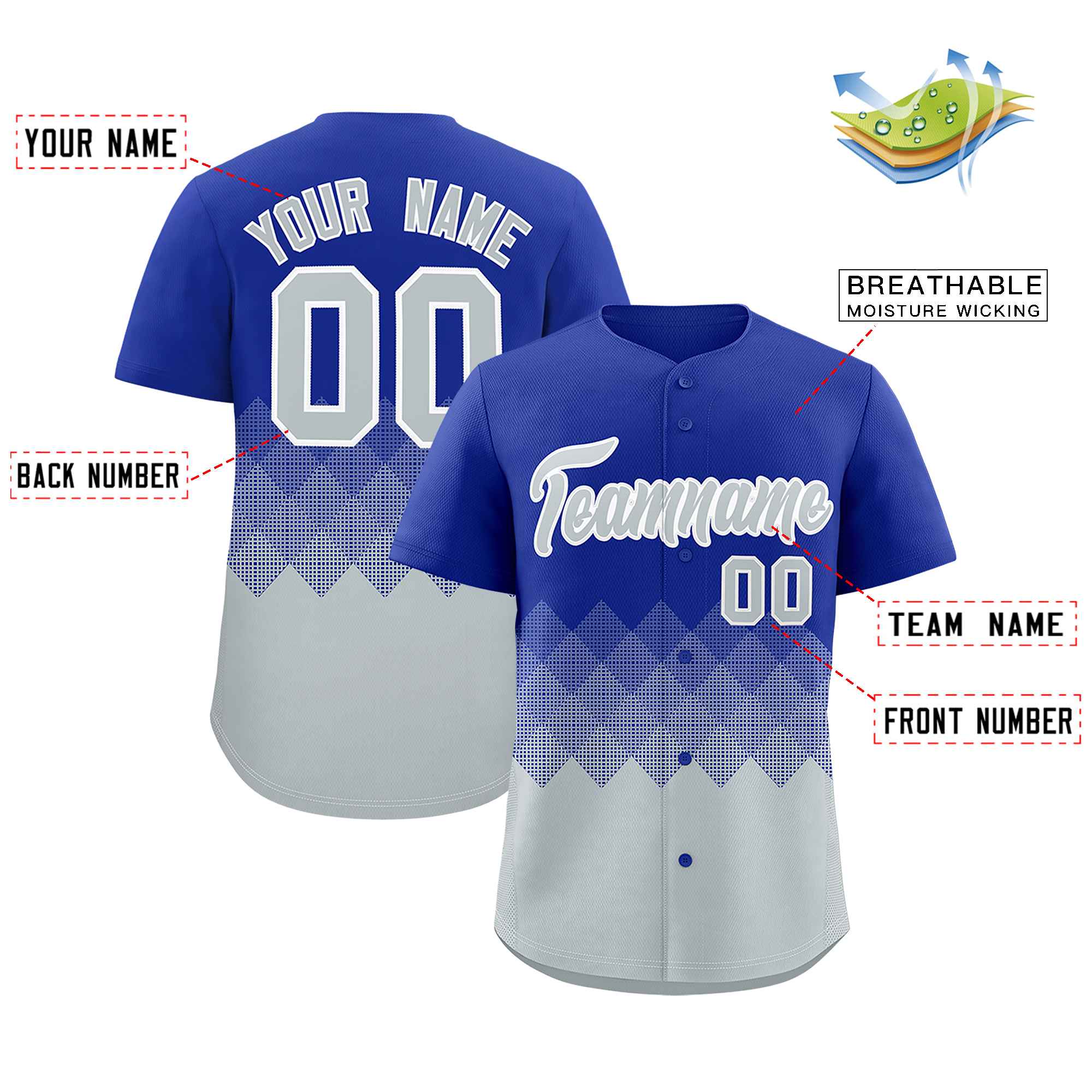 Custom Royal White Grid Blur Pattern Authentic Baseball Jersey| KXKSHOP