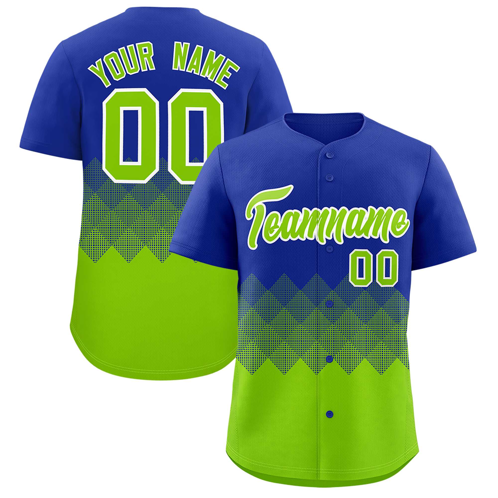 Custom Royal Neon Green Grid Blur Pattern Authentic Baseball Jersey| KXKSHOP