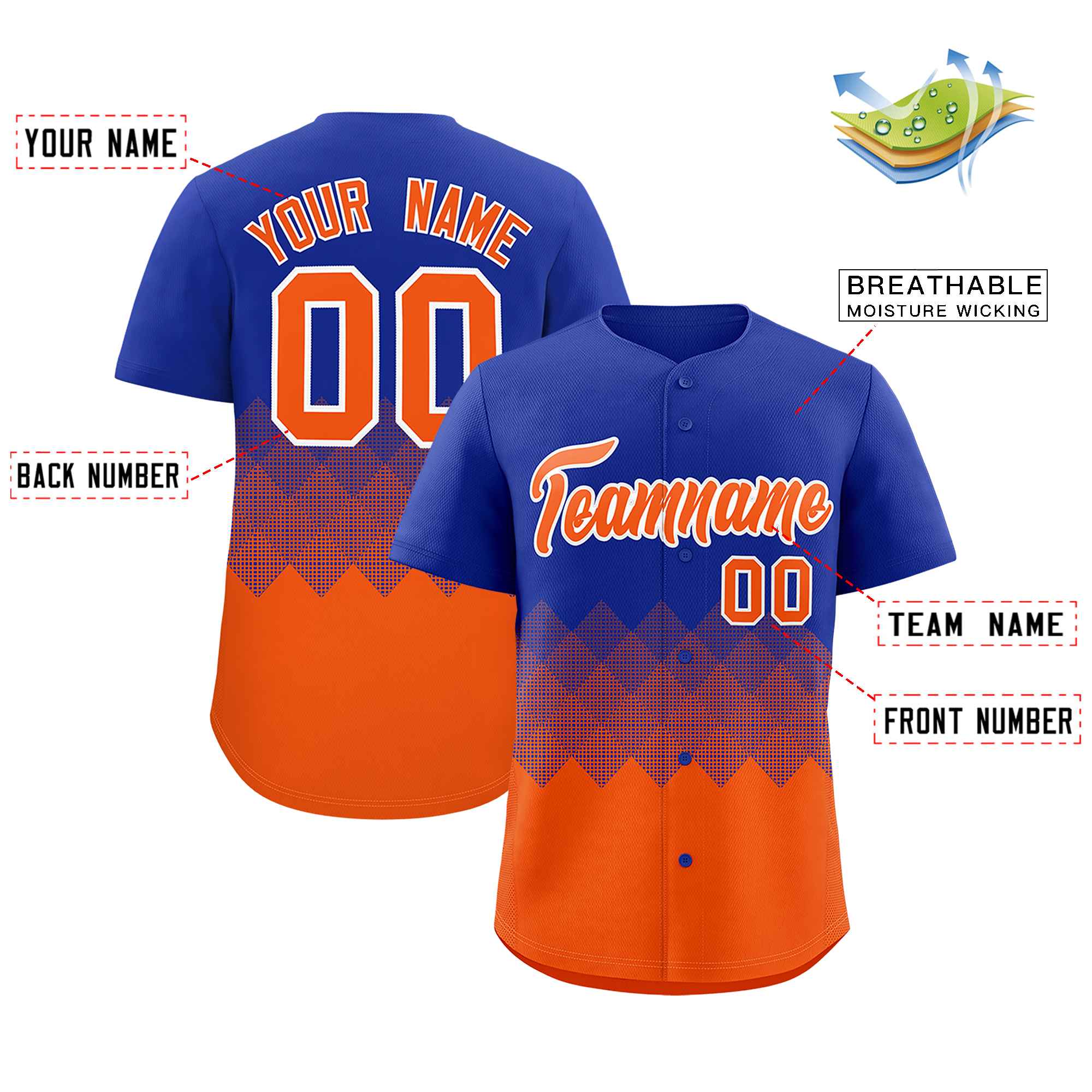 Custom Royal Orange Grid Blur Pattern Authentic Baseball Jersey| KXKSHOP