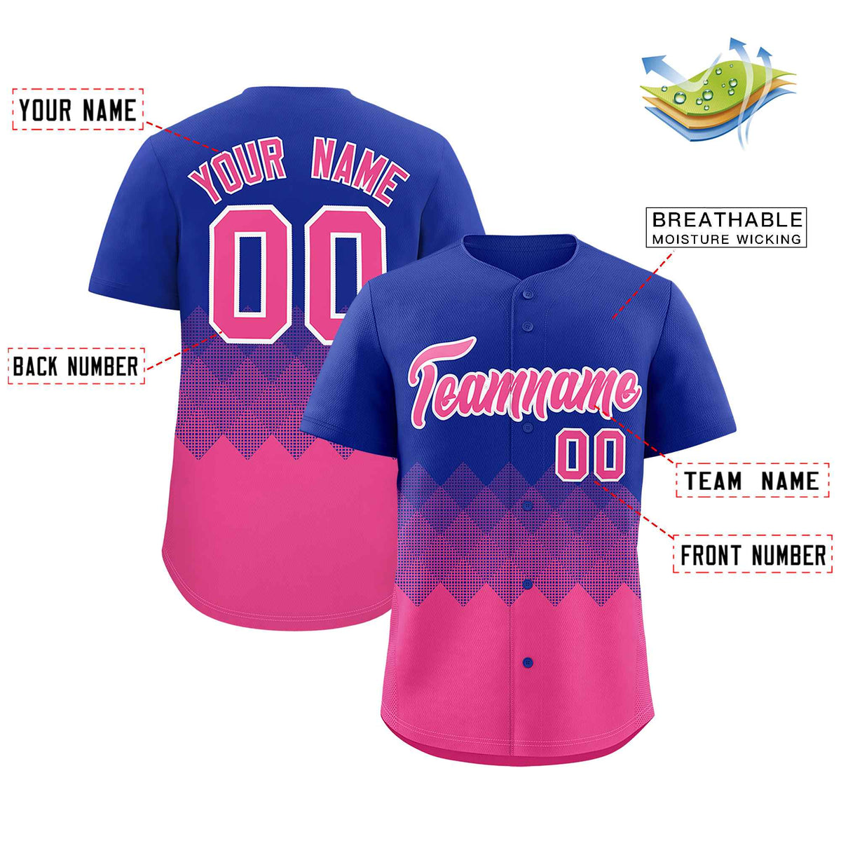 Custom Royal Pink Grid Blur Pattern Authentic Baseball Jersey| KXKSHOP