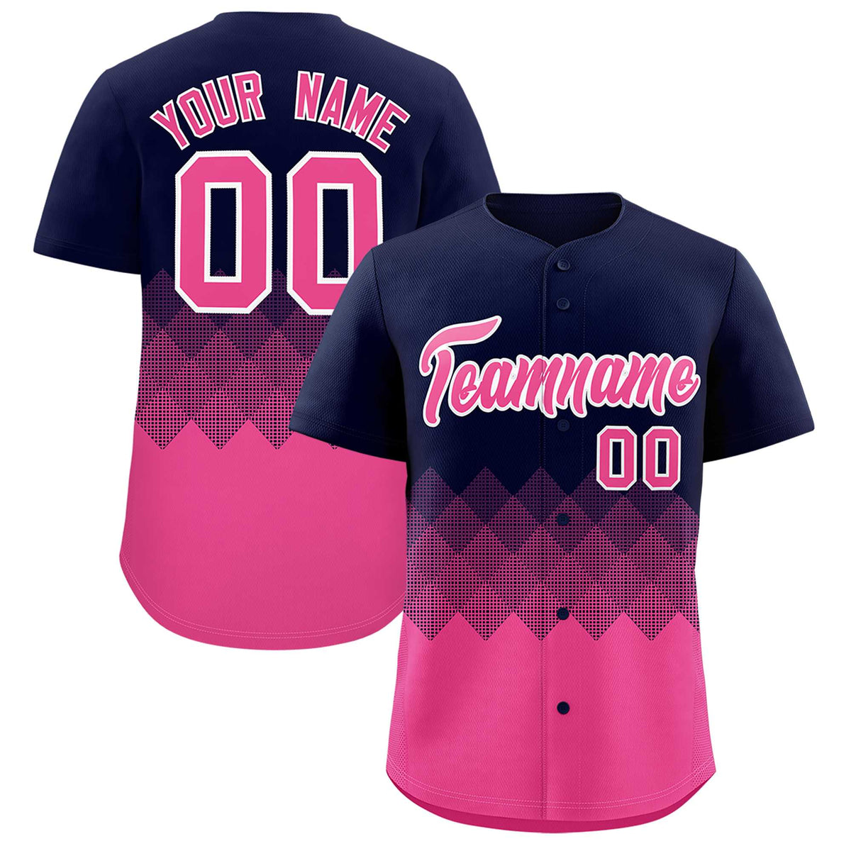 Custom Navy Pink Grid Blur Pattern Authentic Baseball Jersey| KXKSHOP