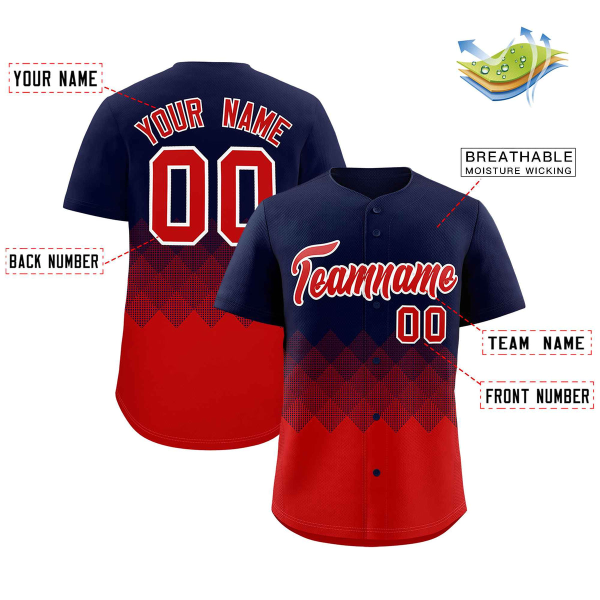 Custom Navy Red Grid Blur Pattern Authentic Baseball Jersey| KXKSHOP