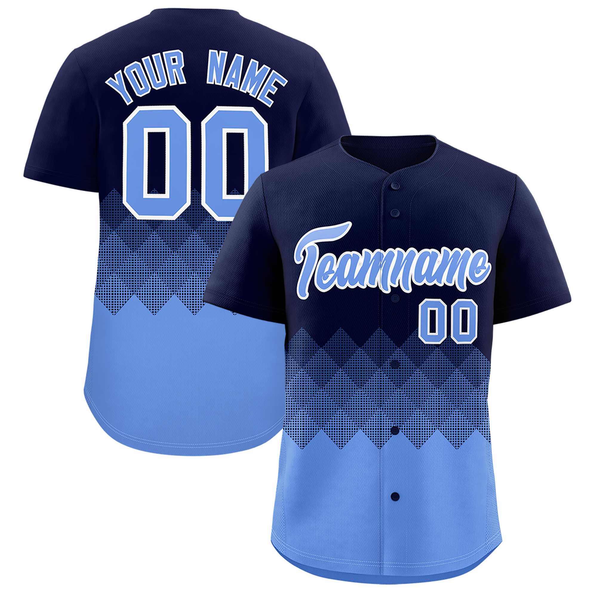 Custom Navy Powder Blue Grid Blur Pattern Authentic Baseball Jersey| KXKSHOP