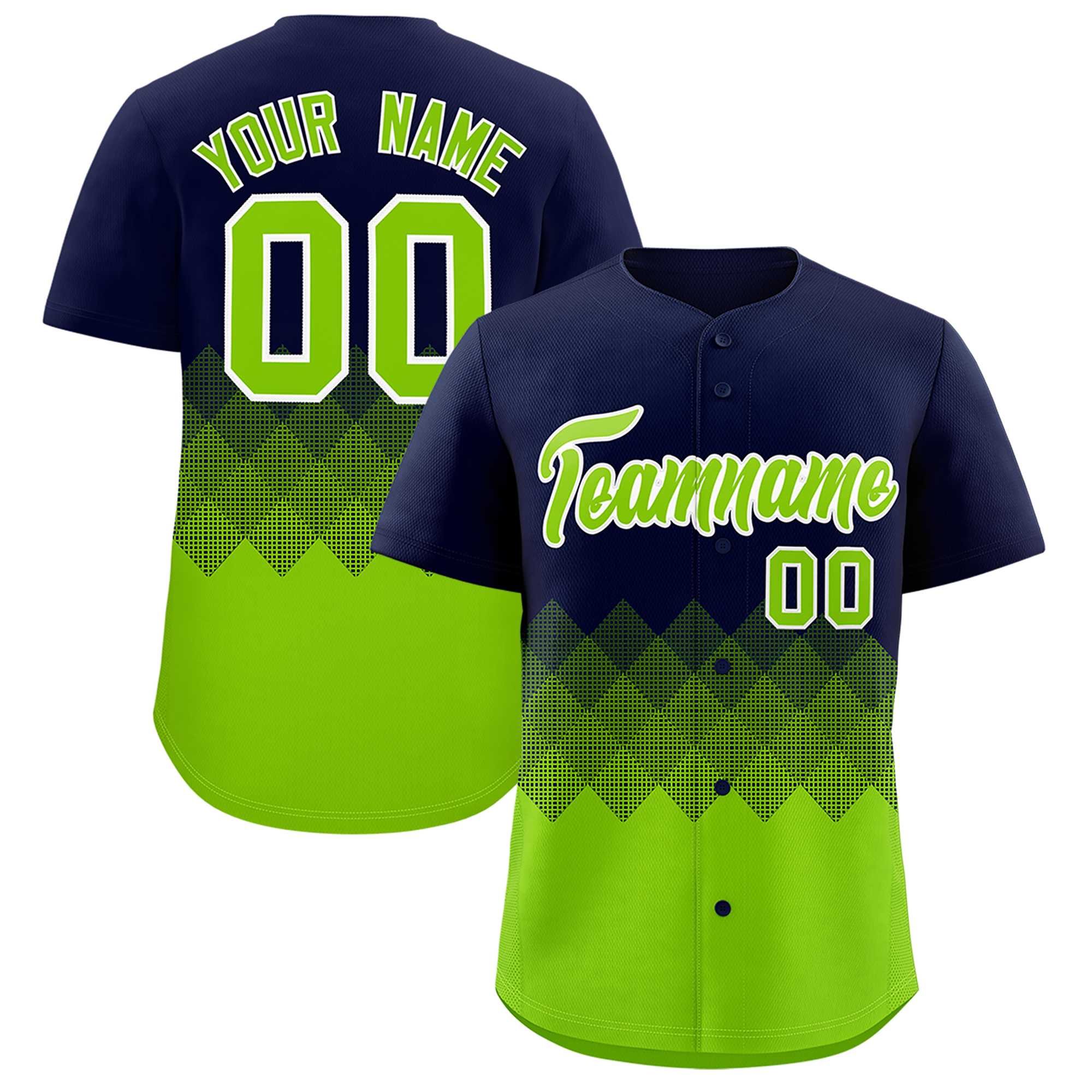 Custom Navy Neon Green Grid Blur Pattern Authentic Baseball Jersey| KXKSHOP
