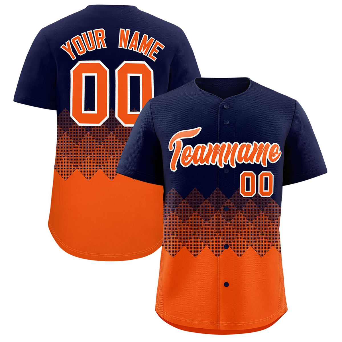 Custom Navy Orange Grid Blur Pattern Authentic Baseball Jersey| KXKSHOP