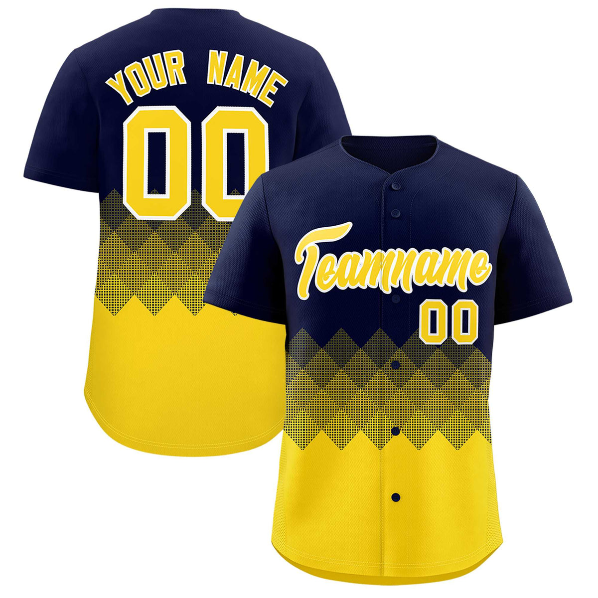 Custom Navy Gold Grid Blur Pattern Authentic Baseball Jersey| KXKSHOP