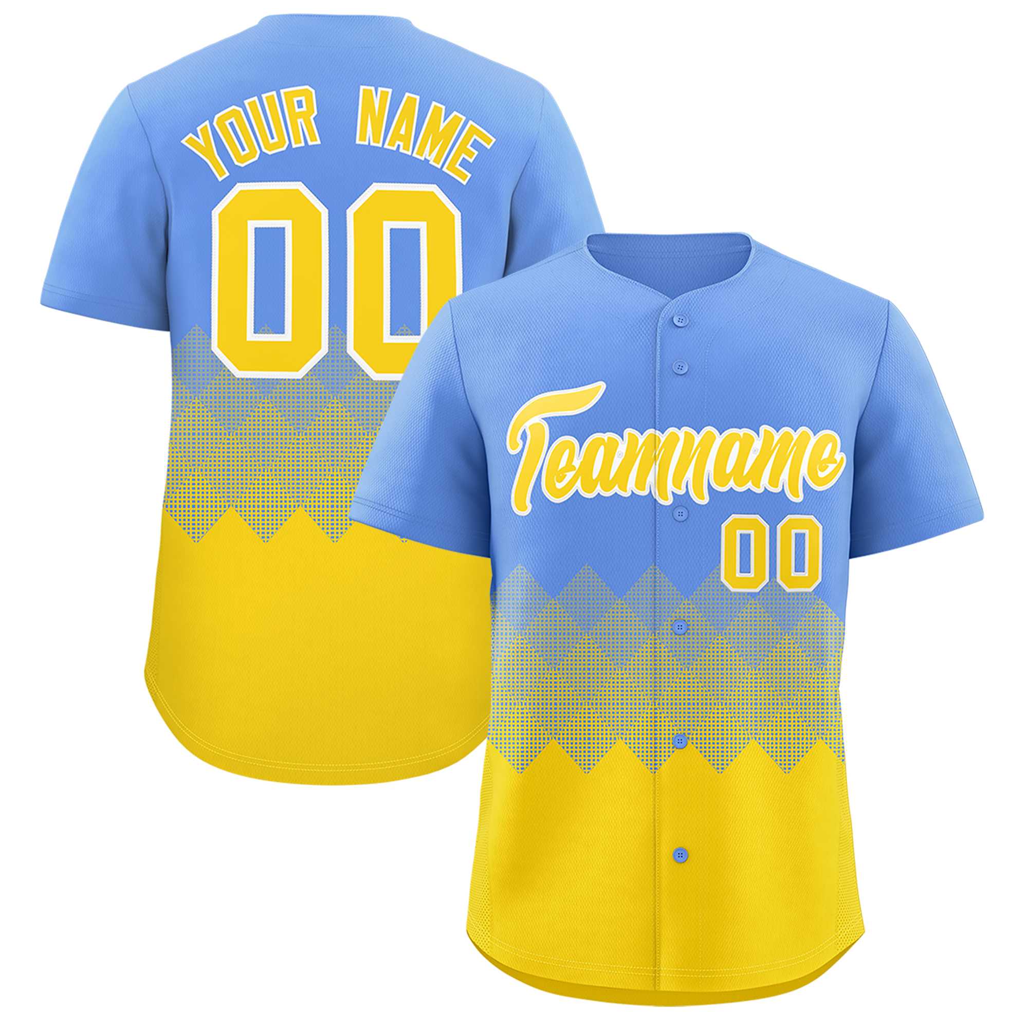 Custom Light Blue Gold Grid Blur Pattern Authentic Baseball Jersey| KXKSHOP