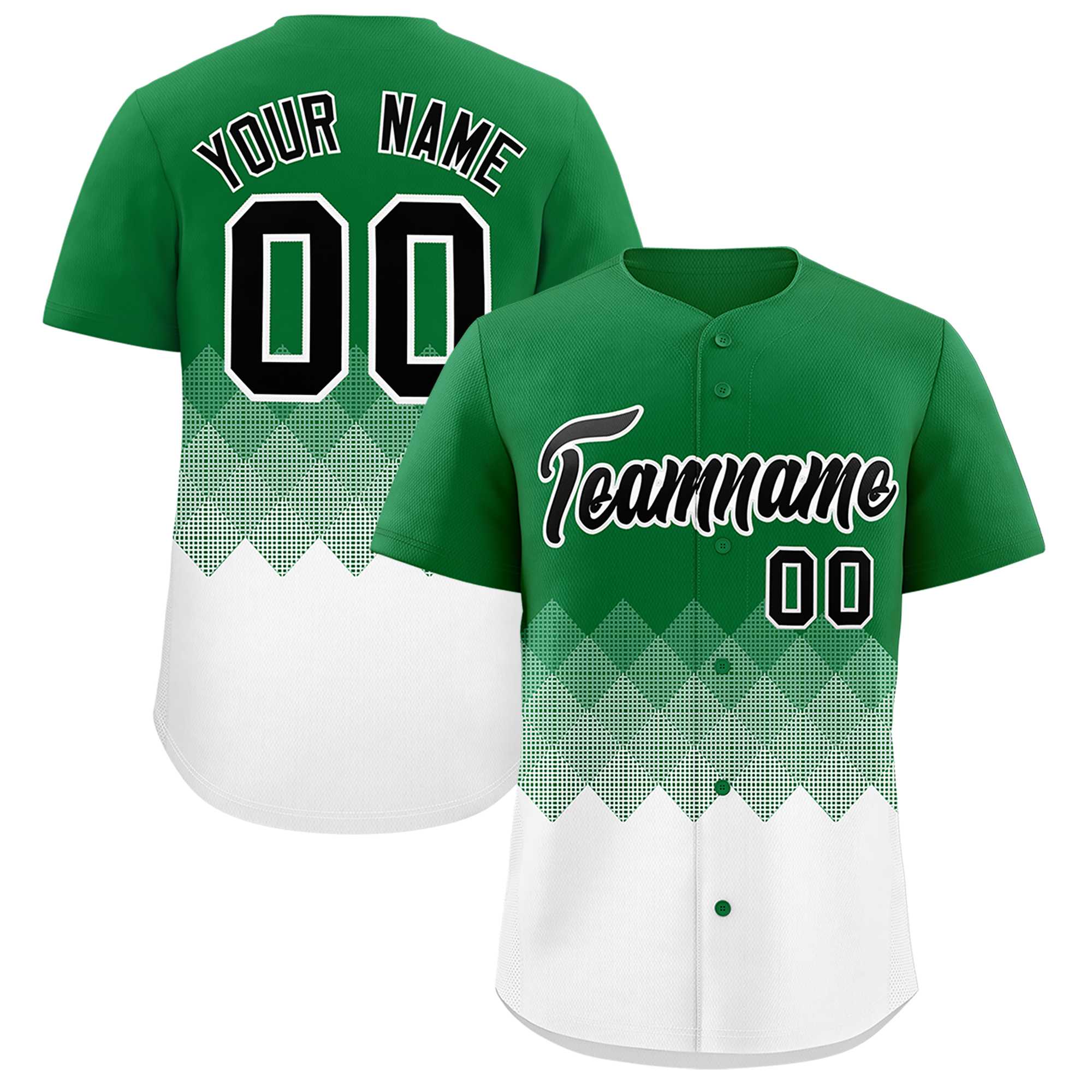 Custom Kelly Green White Grid Blur Pattern Authentic Baseball Jersey| KXKSHOP