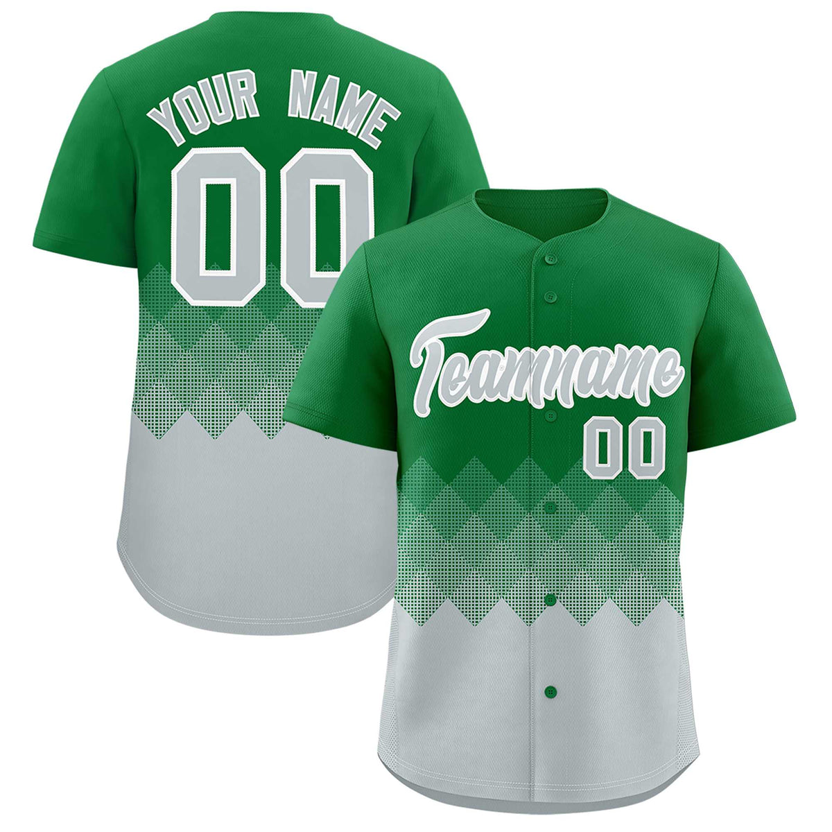 Custom Kelly Green Silver Grid Blur Pattern Authentic Baseball Jersey| KXKSHOP