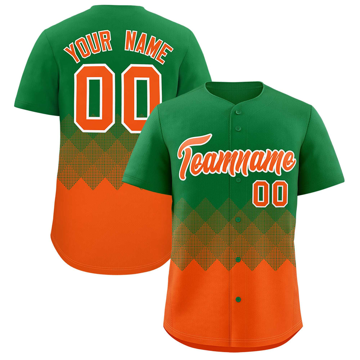 Custom Kelly Green Orange Grid Blur Pattern Authentic Baseball Jersey| KXKSHOP