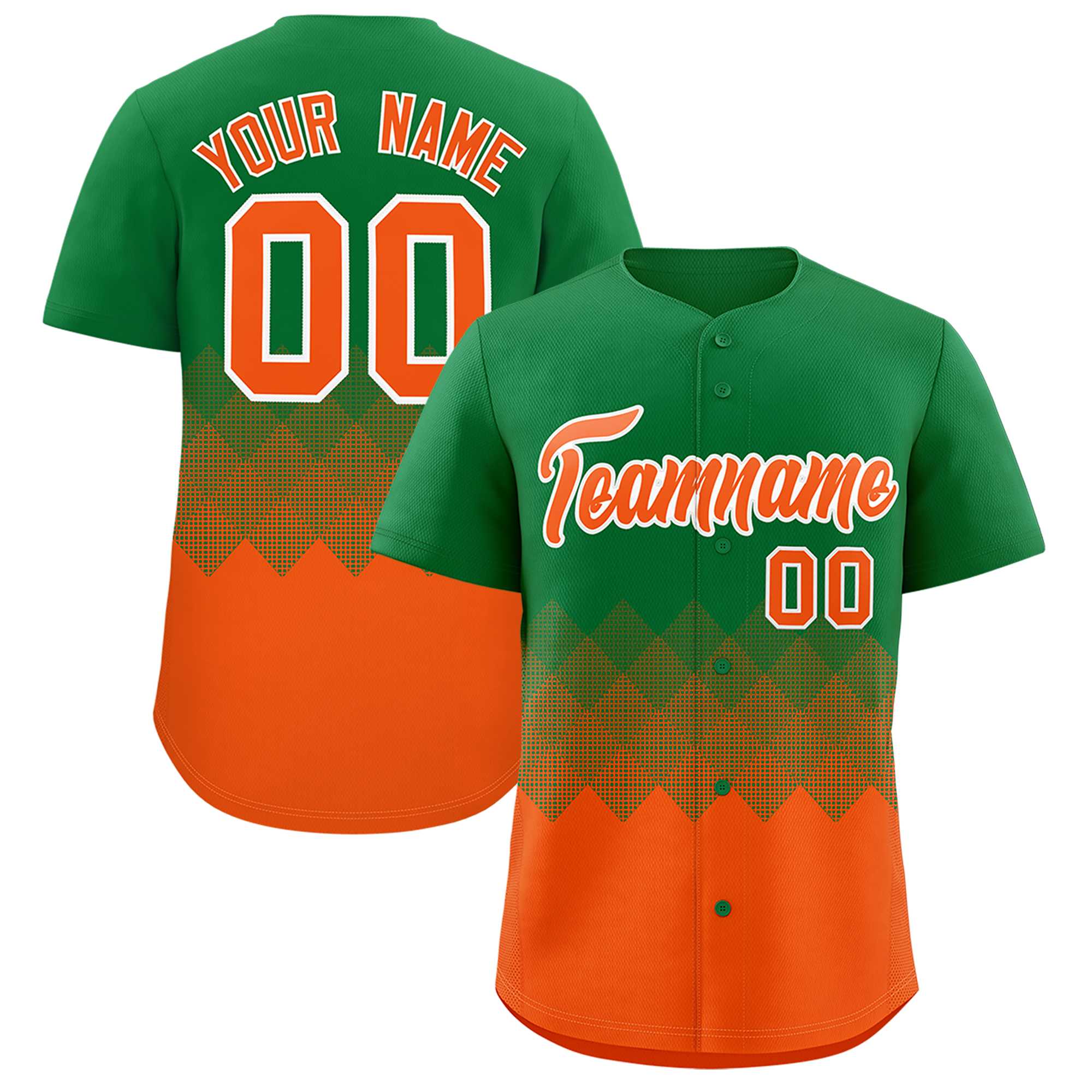 Custom Kelly Green Orange Grid Blur Pattern Authentic Baseball Jersey| KXKSHOP