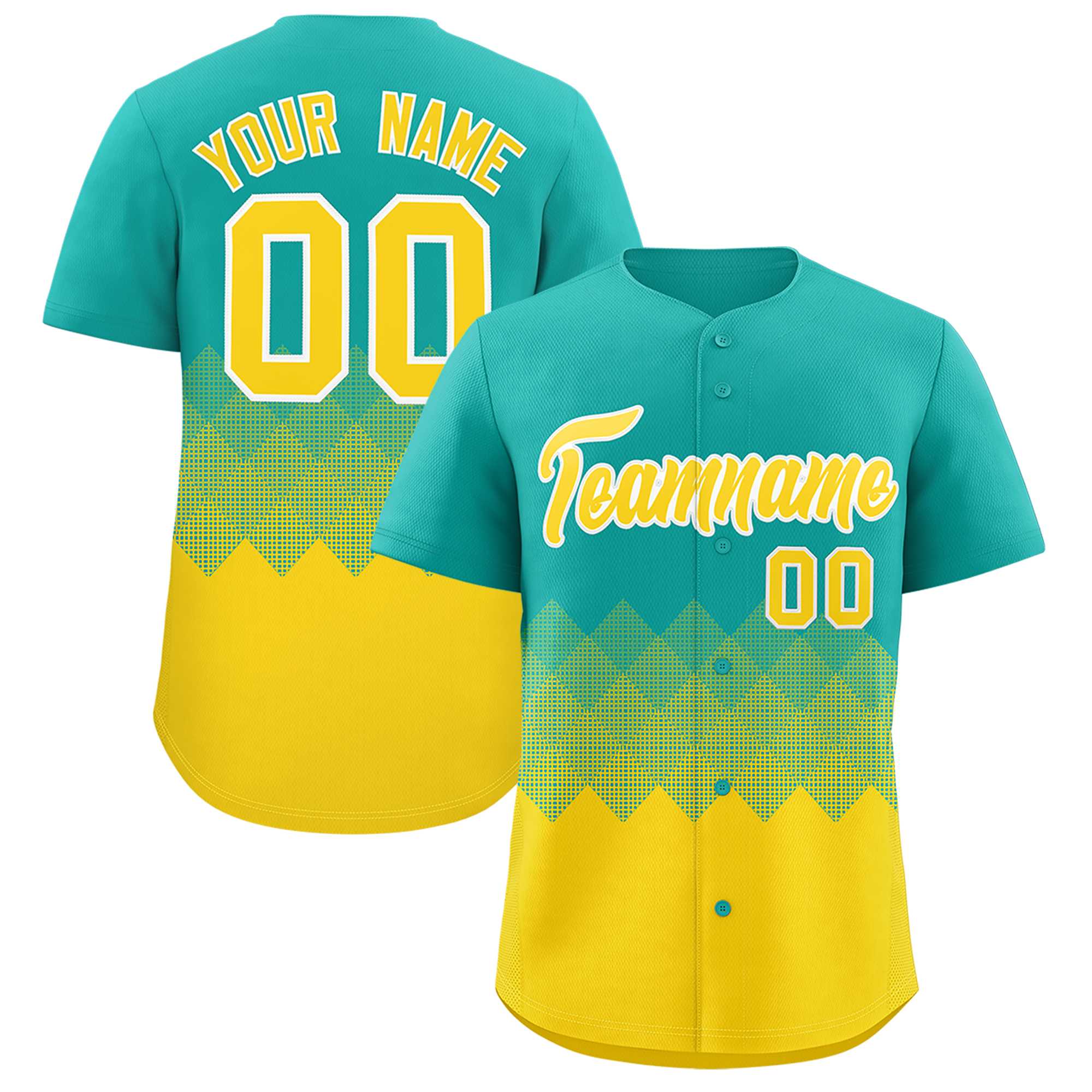 Custom Aqua Gold Grid Blur Pattern Authentic Baseball Jersey| KXKSHOP