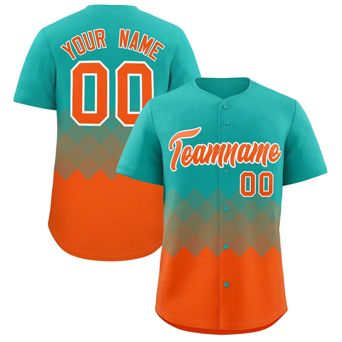 Custom Aqua Orange Grid Blur Pattern Authentic Baseball Jersey| KXKSHOP