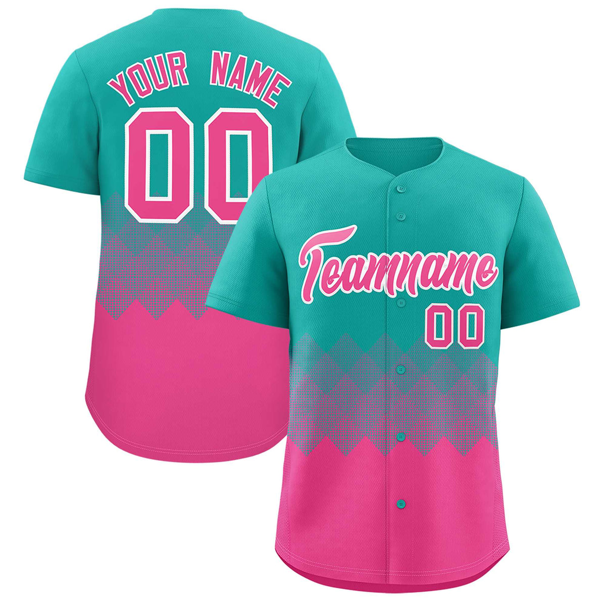 Custom Aqua Pink Grid Blur Pattern Authentic Baseball Jersey| KXKSHOP
