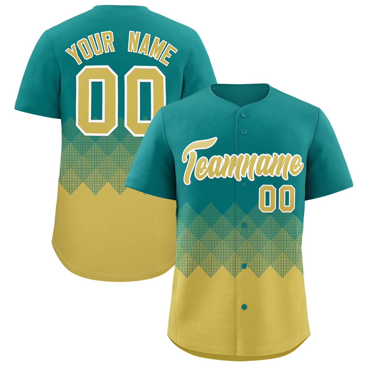 Custom Aqua Old Gold Grid Blur Pattern Authentic Baseball Jersey| KXKSHOP