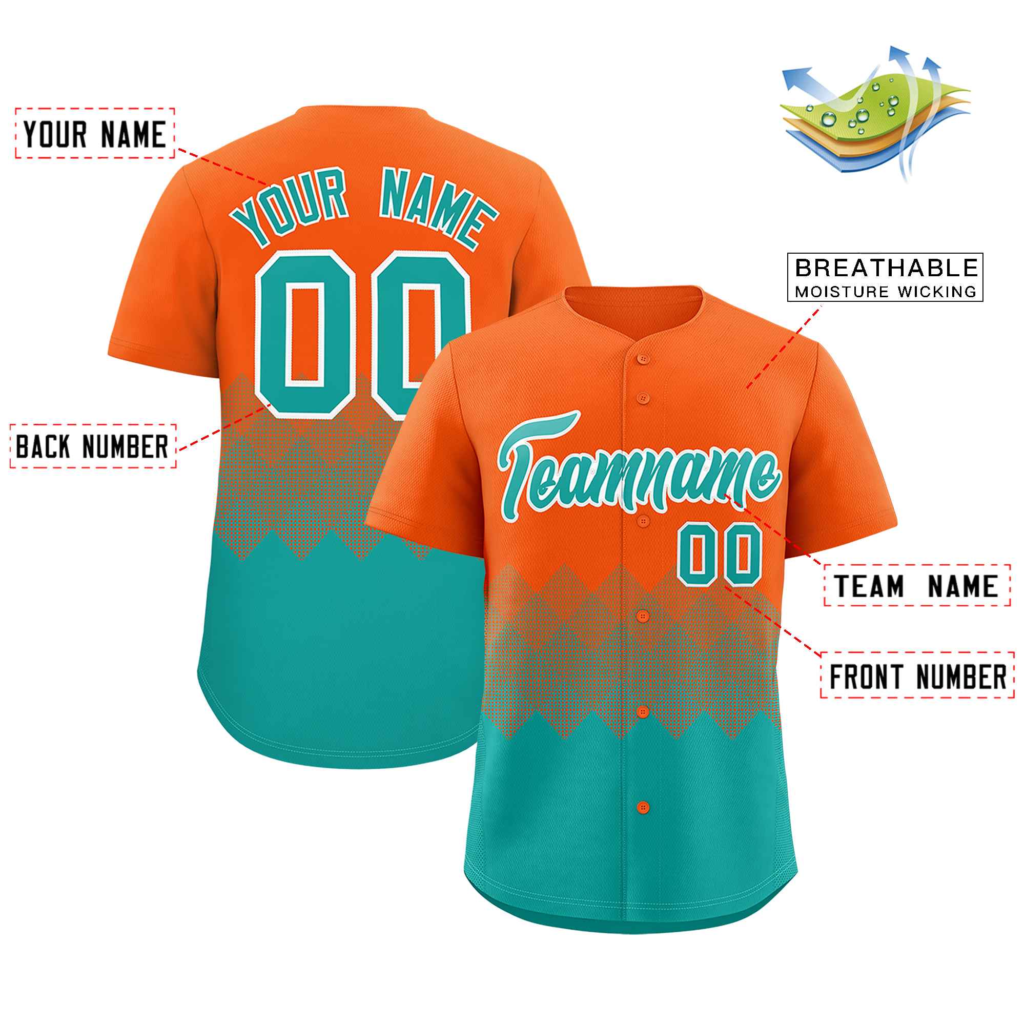 Custom Orange Aqua Grid Blur Pattern Authentic Baseball Jersey| KXKSHOP